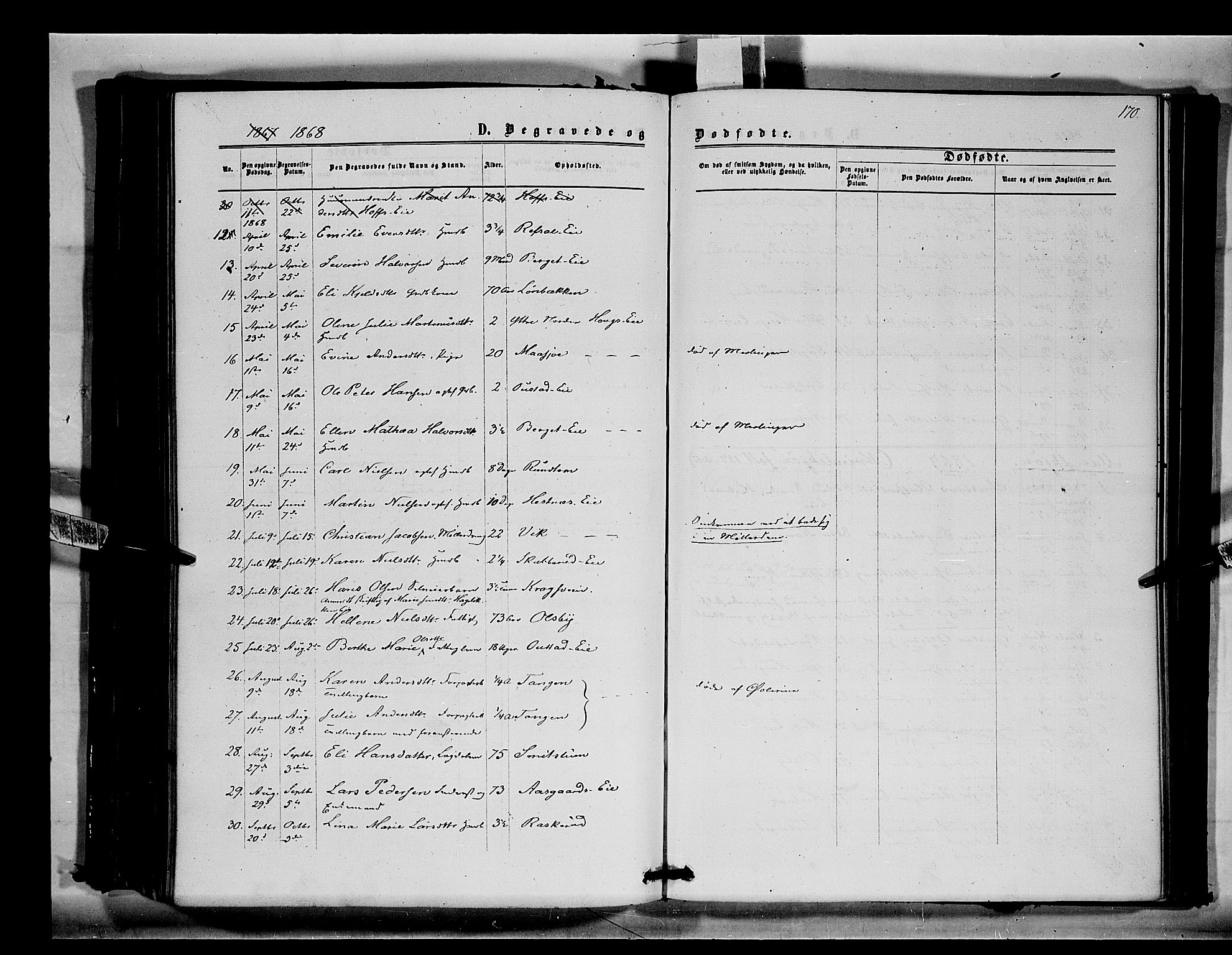 Stange prestekontor, SAH/PREST-002/K/L0014: Parish register (official) no. 14, 1862-1879, p. 170