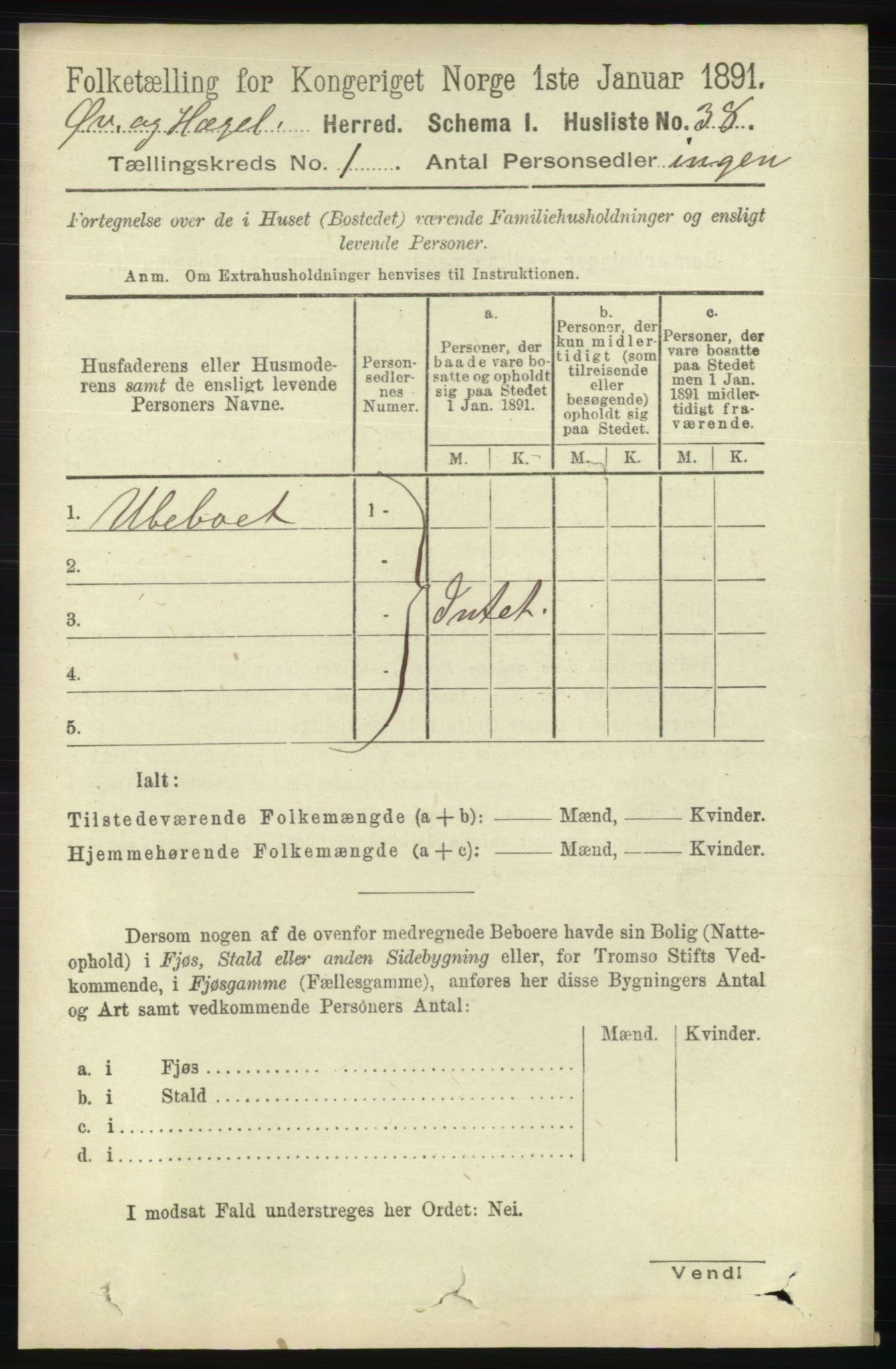 RA, 1891 census for 1016 Øvrebø og Hægeland, 1891, p. 65