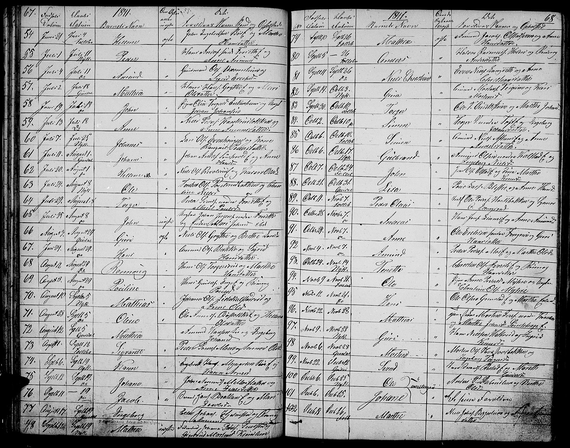 Gausdal prestekontor, SAH/PREST-090/H/Ha/Hab/L0003: Parish register (copy) no. 3, 1829-1864, p. 67-68