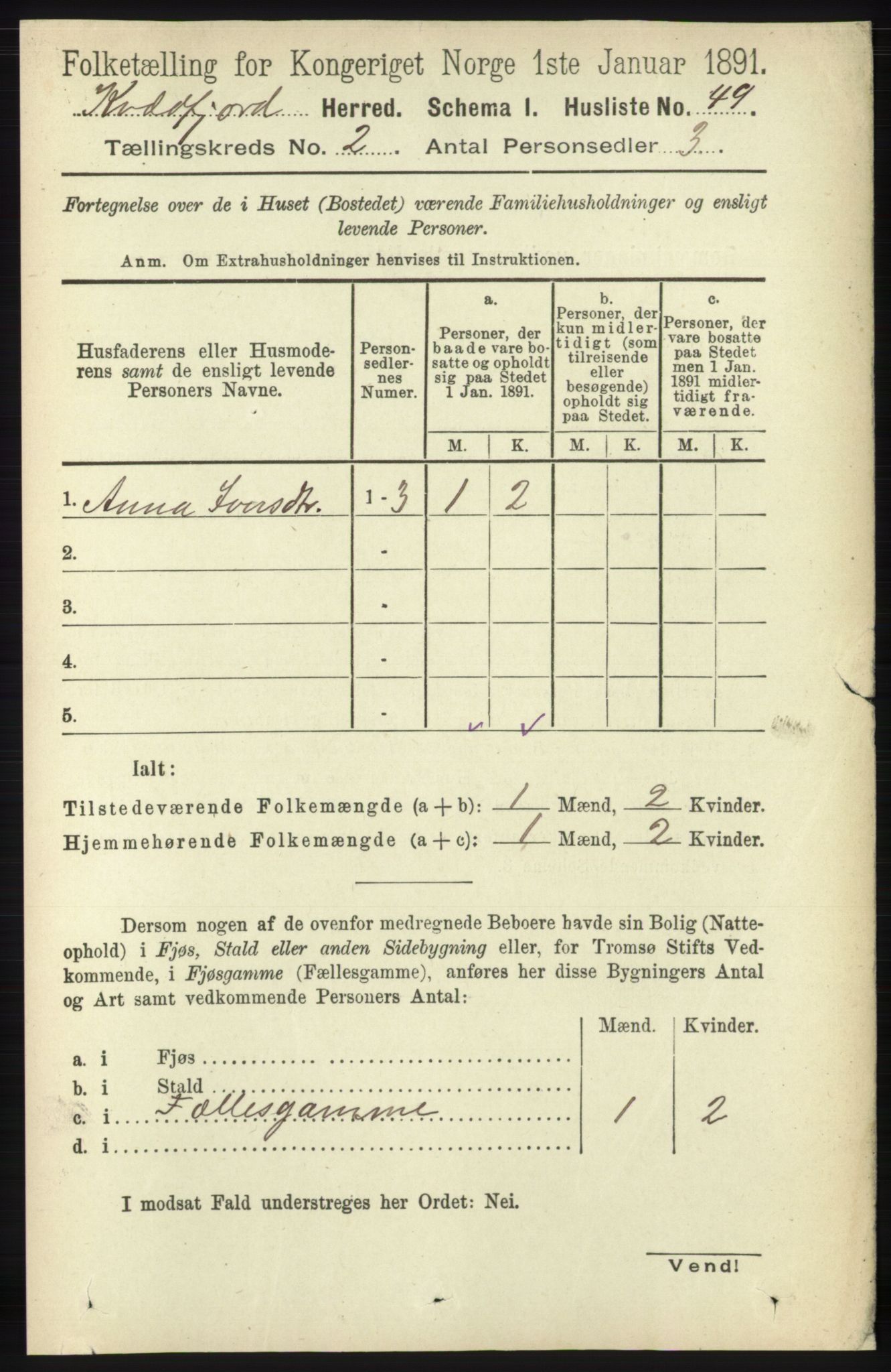 RA, 1891 census for 1911 Kvæfjord, 1891, p. 676