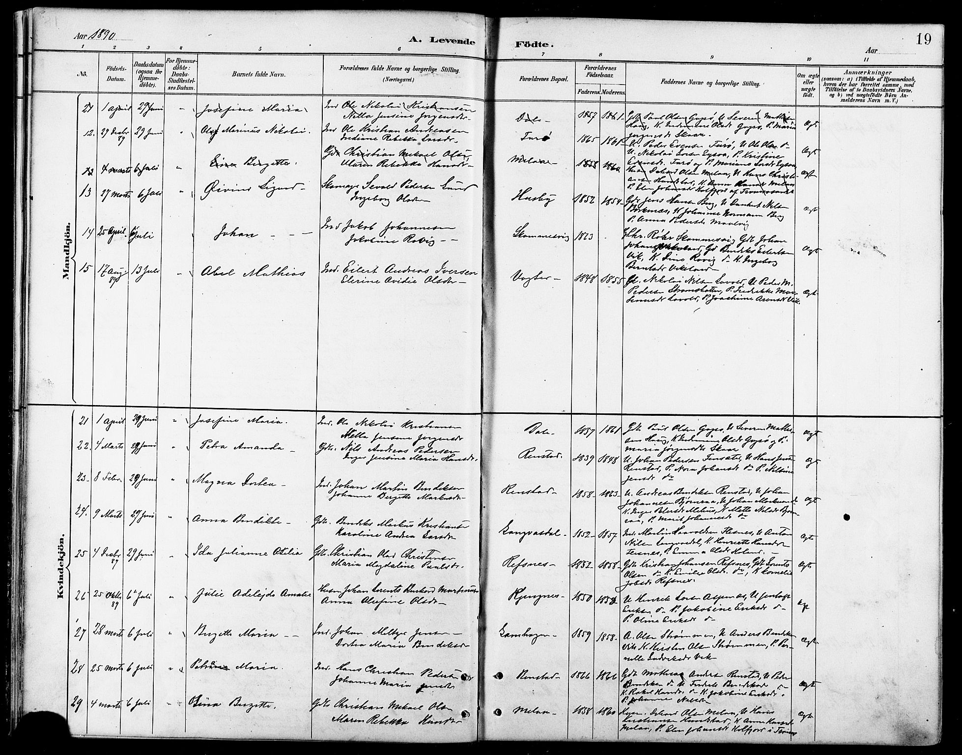 Kvæfjord sokneprestkontor, AV/SATØ-S-1323/G/Ga/Gab/L0005klokker: Parish register (copy) no. 5, 1886-1911, p. 19