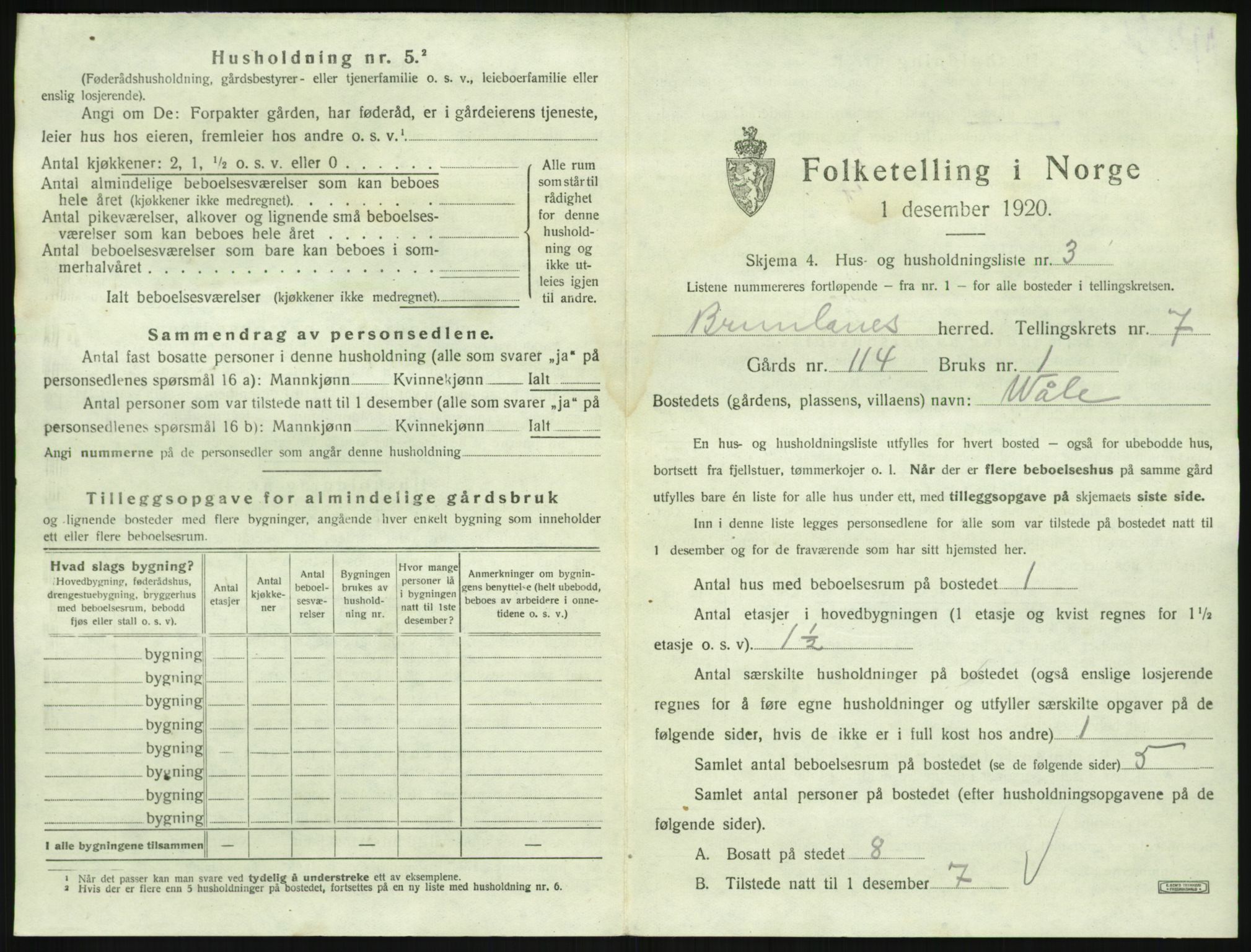 SAKO, 1920 census for Brunlanes, 1920, p. 927