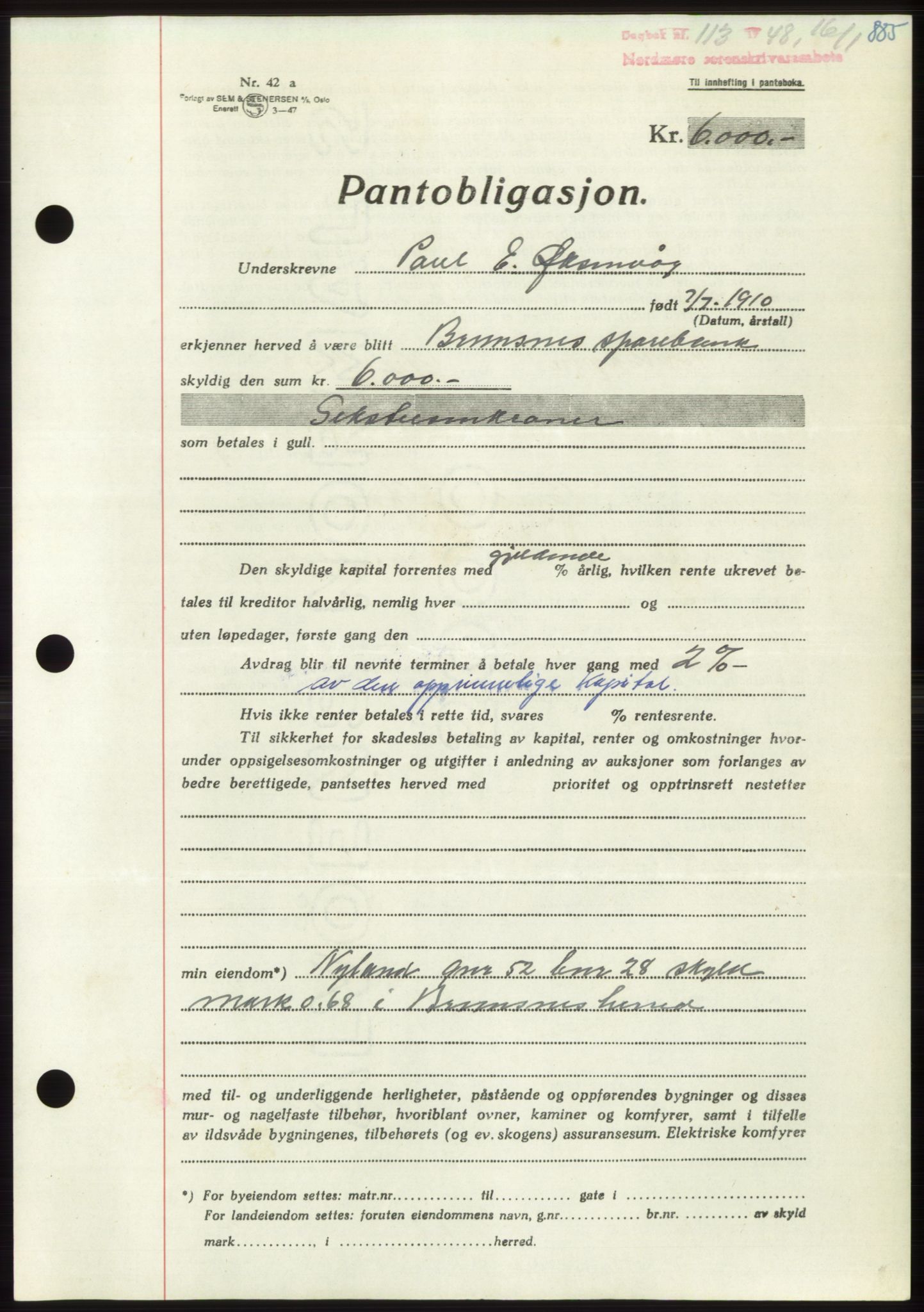 Nordmøre sorenskriveri, AV/SAT-A-4132/1/2/2Ca: Mortgage book no. B97, 1947-1948, Diary no: : 113/1948