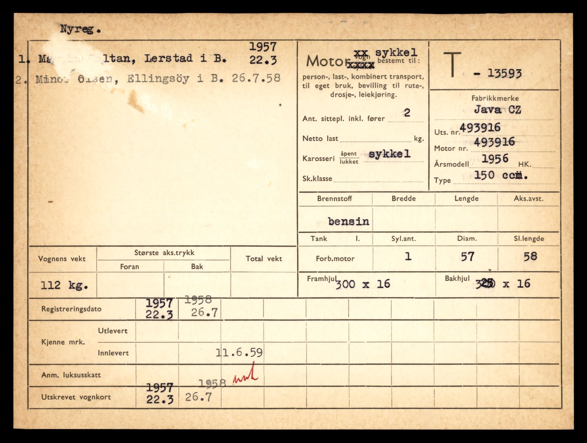 Møre og Romsdal vegkontor - Ålesund trafikkstasjon, AV/SAT-A-4099/F/Fe/L0040: Registreringskort for kjøretøy T 13531 - T 13709, 1927-1998, p. 1119