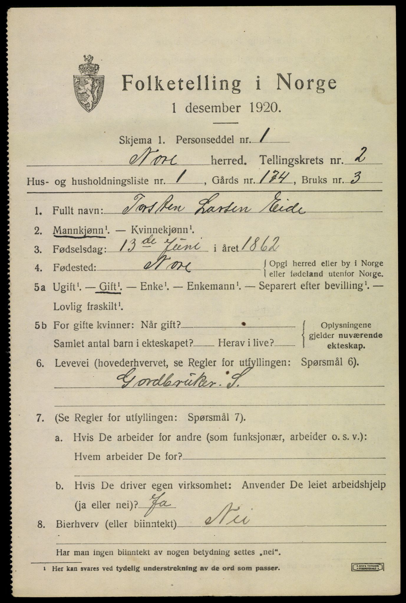 SAKO, 1920 census for Nore, 1920, p. 1044