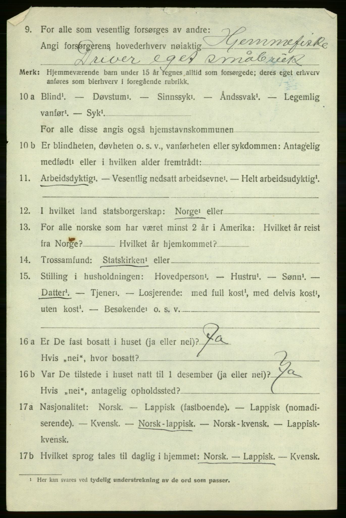 SATØ, 1920 census for Talvik, 1920, p. 2189