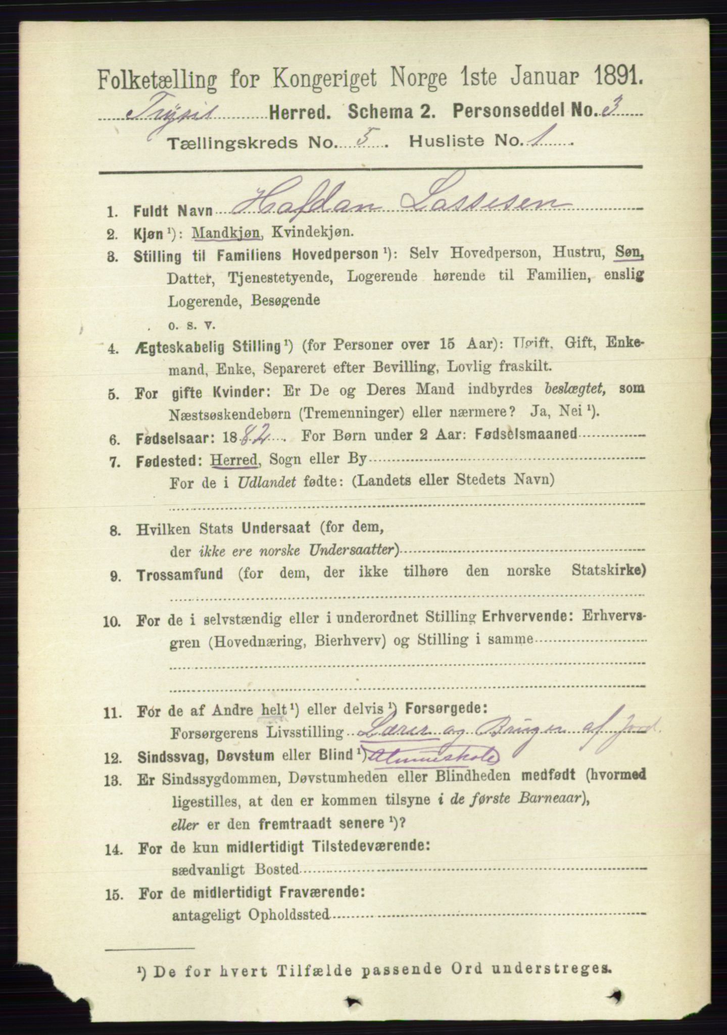 RA, 1891 census for 0428 Trysil, 1891, p. 2303