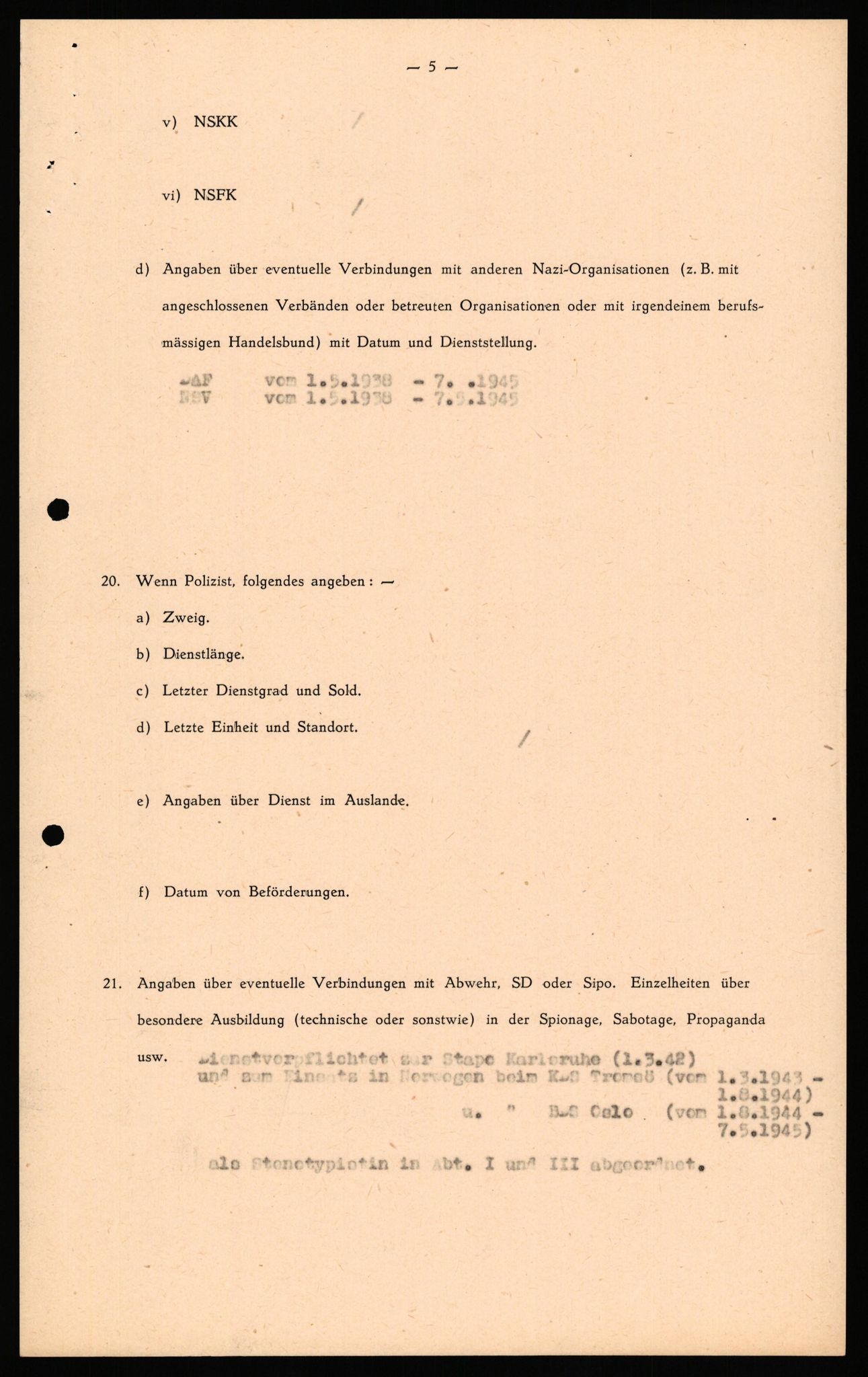 Forsvaret, Forsvarets overkommando II, RA/RAFA-3915/D/Db/L0034: CI Questionaires. Tyske okkupasjonsstyrker i Norge. Tyskere., 1945-1946, p. 345