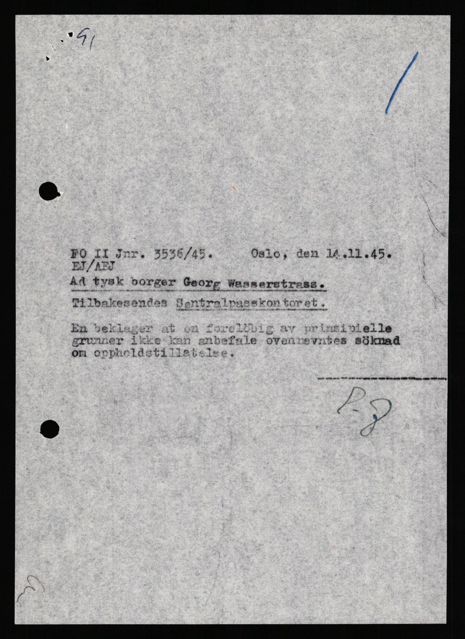 Forsvaret, Forsvarets overkommando II, RA/RAFA-3915/D/Db/L0034: CI Questionaires. Tyske okkupasjonsstyrker i Norge. Tyskere., 1945-1946, p. 487