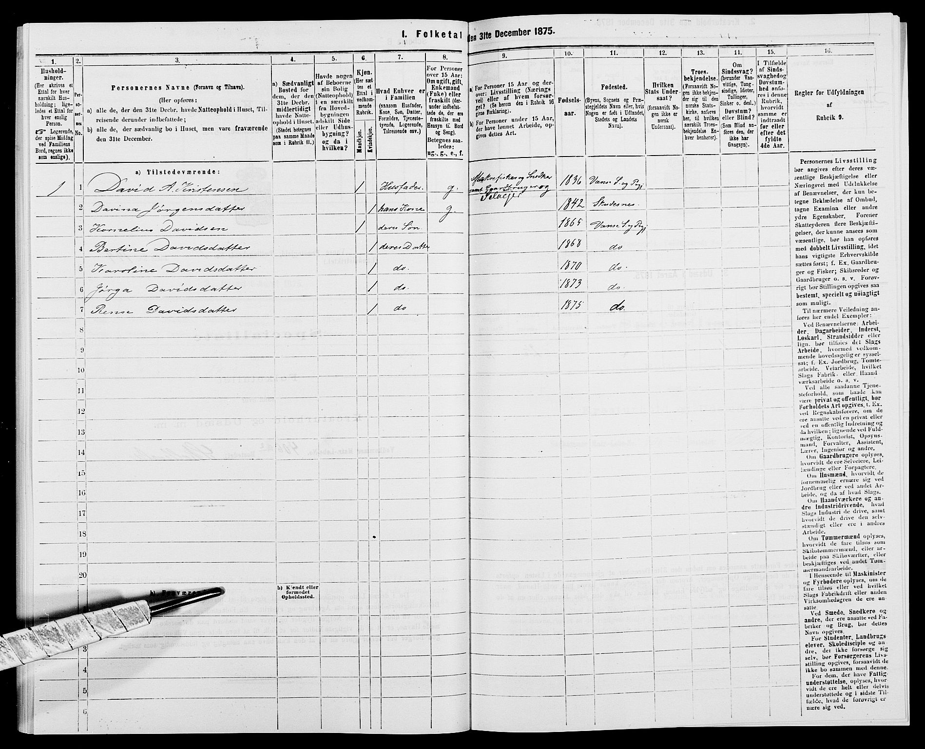 SAK, 1875 census for 1041L Vanse/Vanse og Farsund, 1875, p. 1466