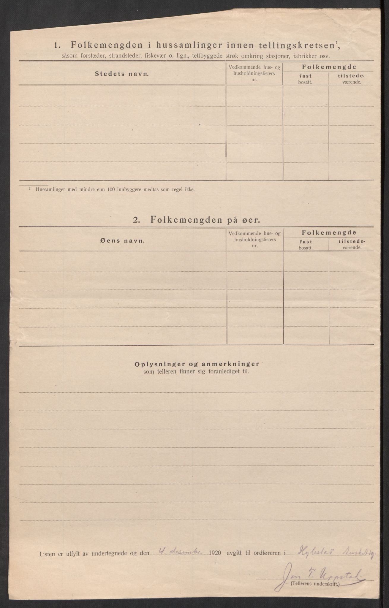 SAK, 1920 census for Hylestad, 1920, p. 20