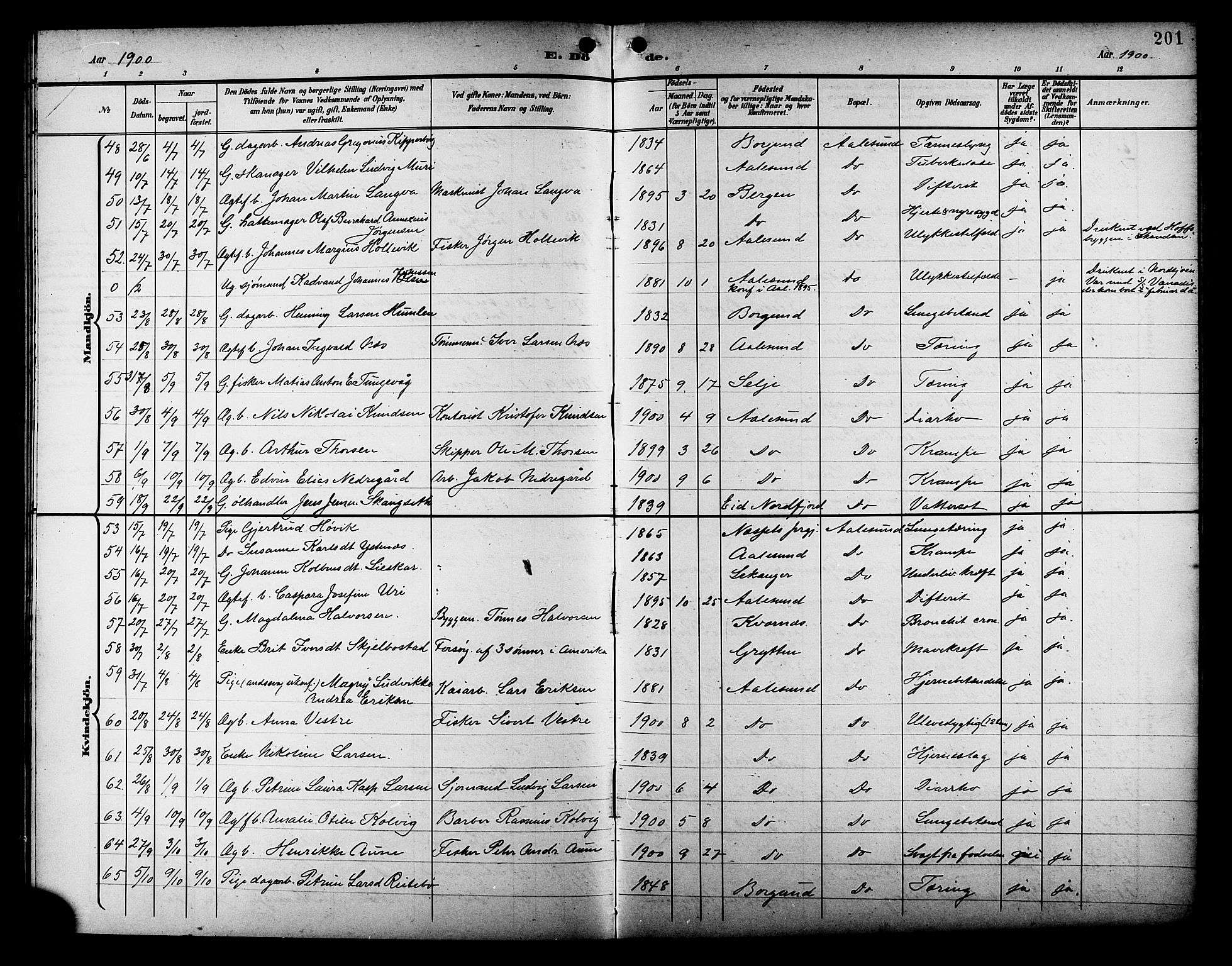 Ministerialprotokoller, klokkerbøker og fødselsregistre - Møre og Romsdal, AV/SAT-A-1454/529/L0469: Parish register (copy) no. 529C06, 1898-1906, p. 201