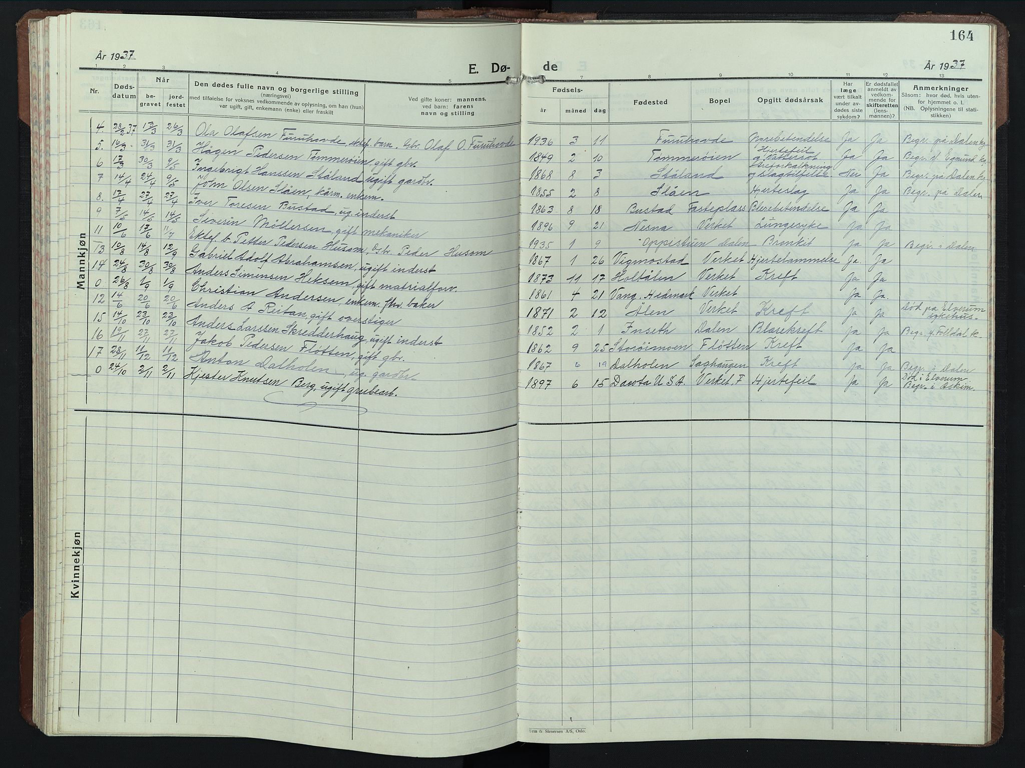 Alvdal prestekontor, SAH/PREST-060/H/Ha/Hab/L0008: Parish register (copy) no. 8, 1925-1953, p. 164