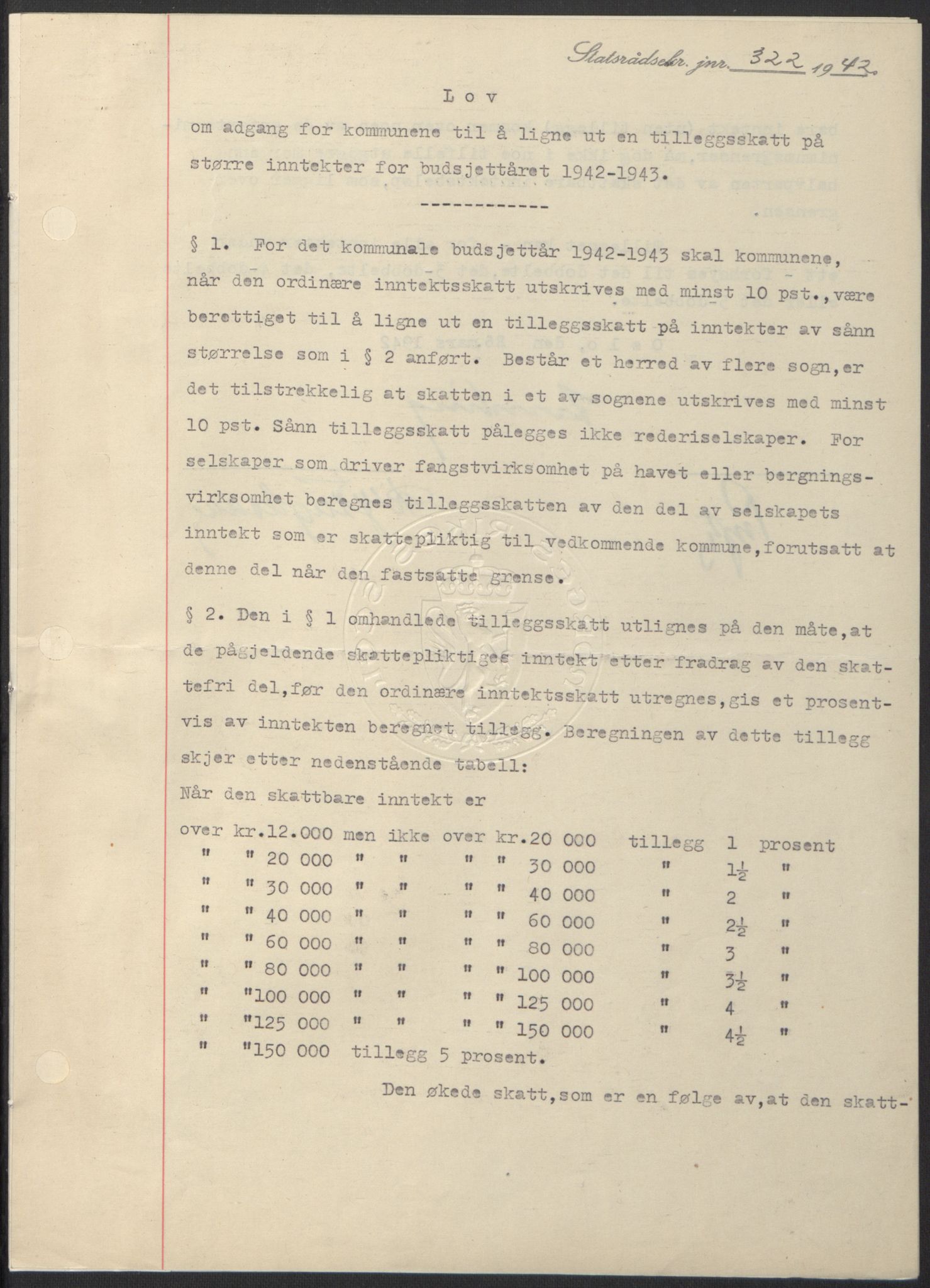 NS-administrasjonen 1940-1945 (Statsrådsekretariatet, de kommisariske statsråder mm), RA/S-4279/D/Db/L0097: Lover I, 1942, p. 236