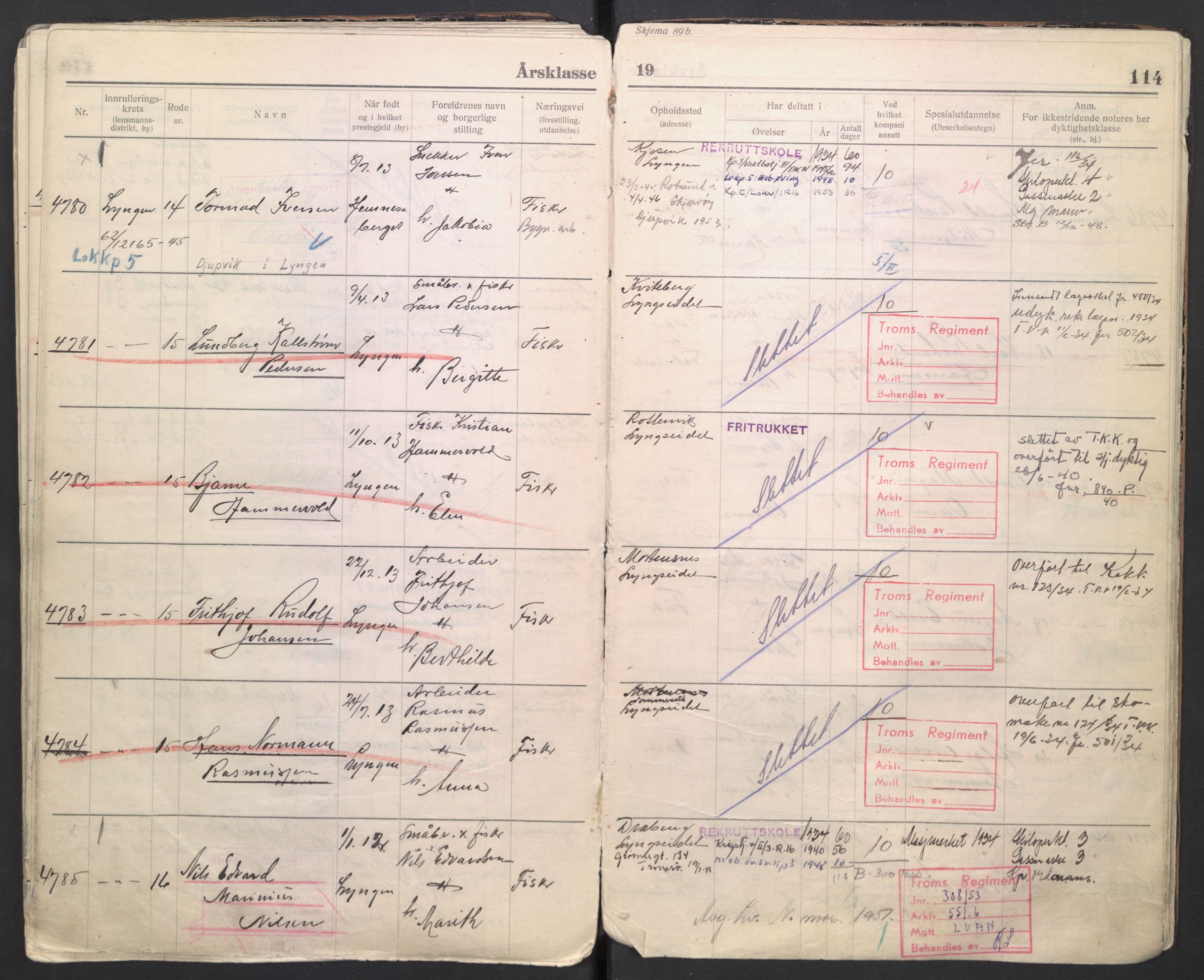 Forsvaret, Troms infanteriregiment nr. 16, AV/RA-RAFA-3146/P/Pa/L0006/0007: Ruller / Rulle for regimentets menige mannskaper, årsklasse 1934, 1934, p. 114