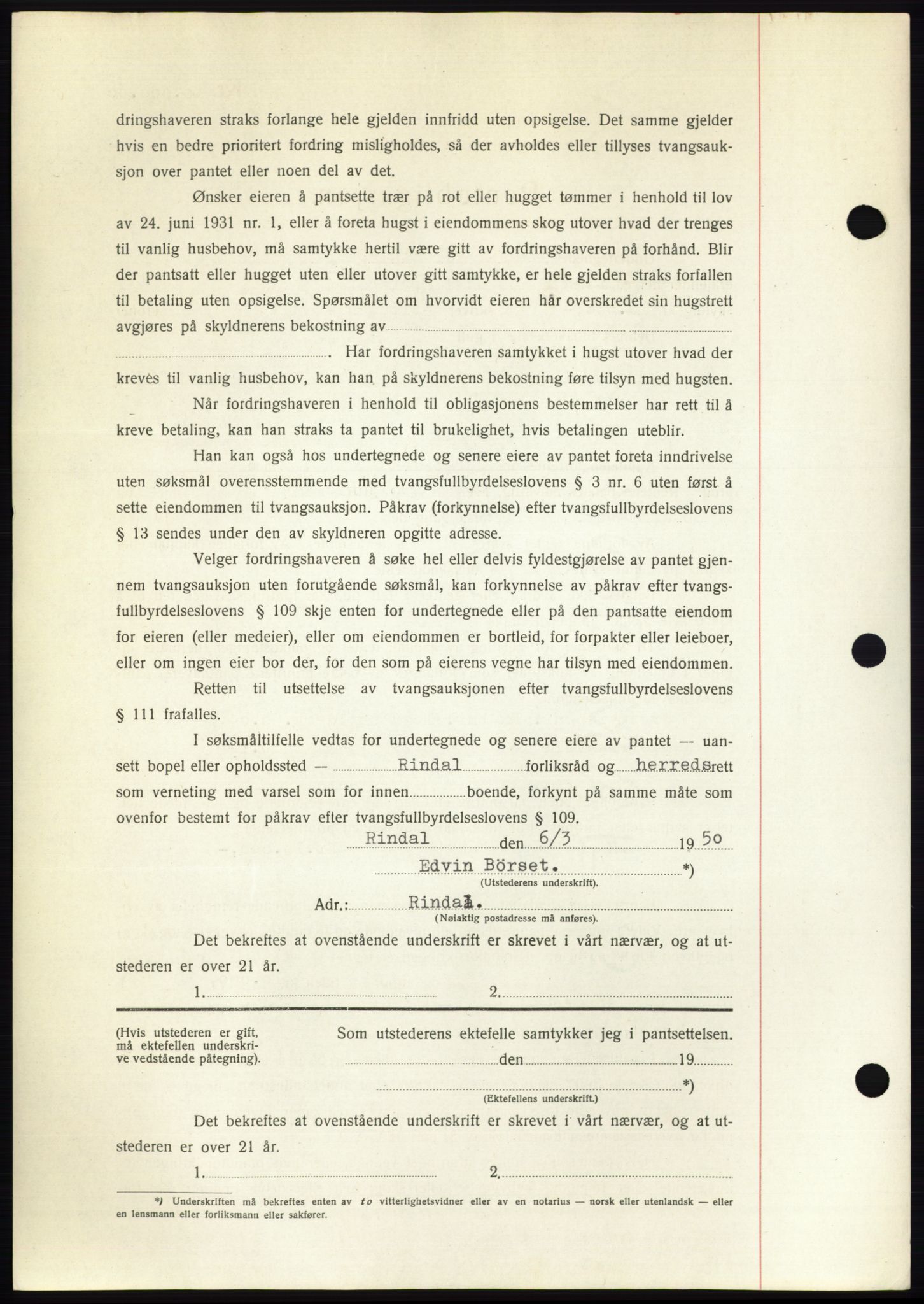 Nordmøre sorenskriveri, AV/SAT-A-4132/1/2/2Ca: Mortgage book no. B104, 1950-1950, Diary no: : 927/1950