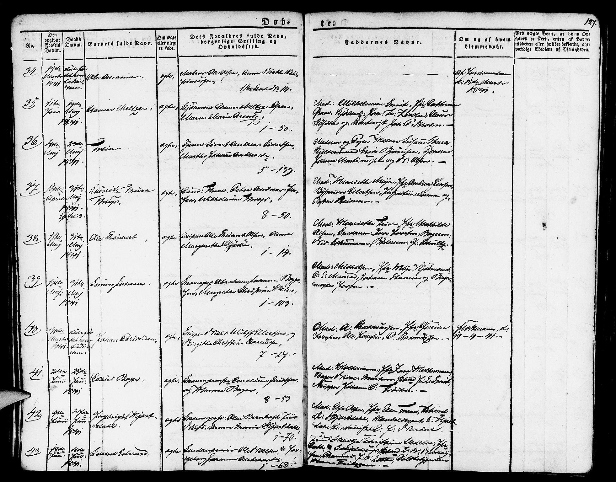 Nykirken Sokneprestembete, SAB/A-77101/H/Haa/L0012: Parish register (official) no. A 12, 1821-1844, p. 127