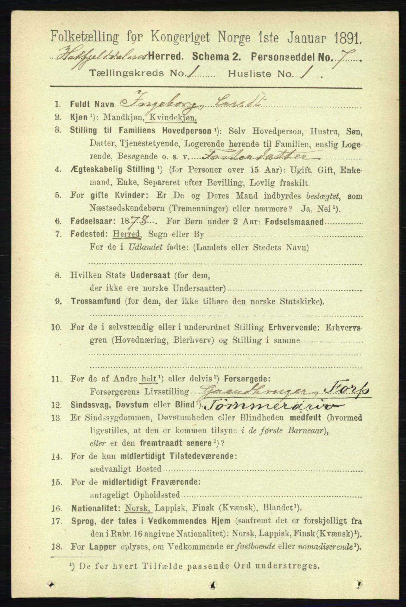 RA, 1891 census for 1826 Hattfjelldal, 1891, p. 45