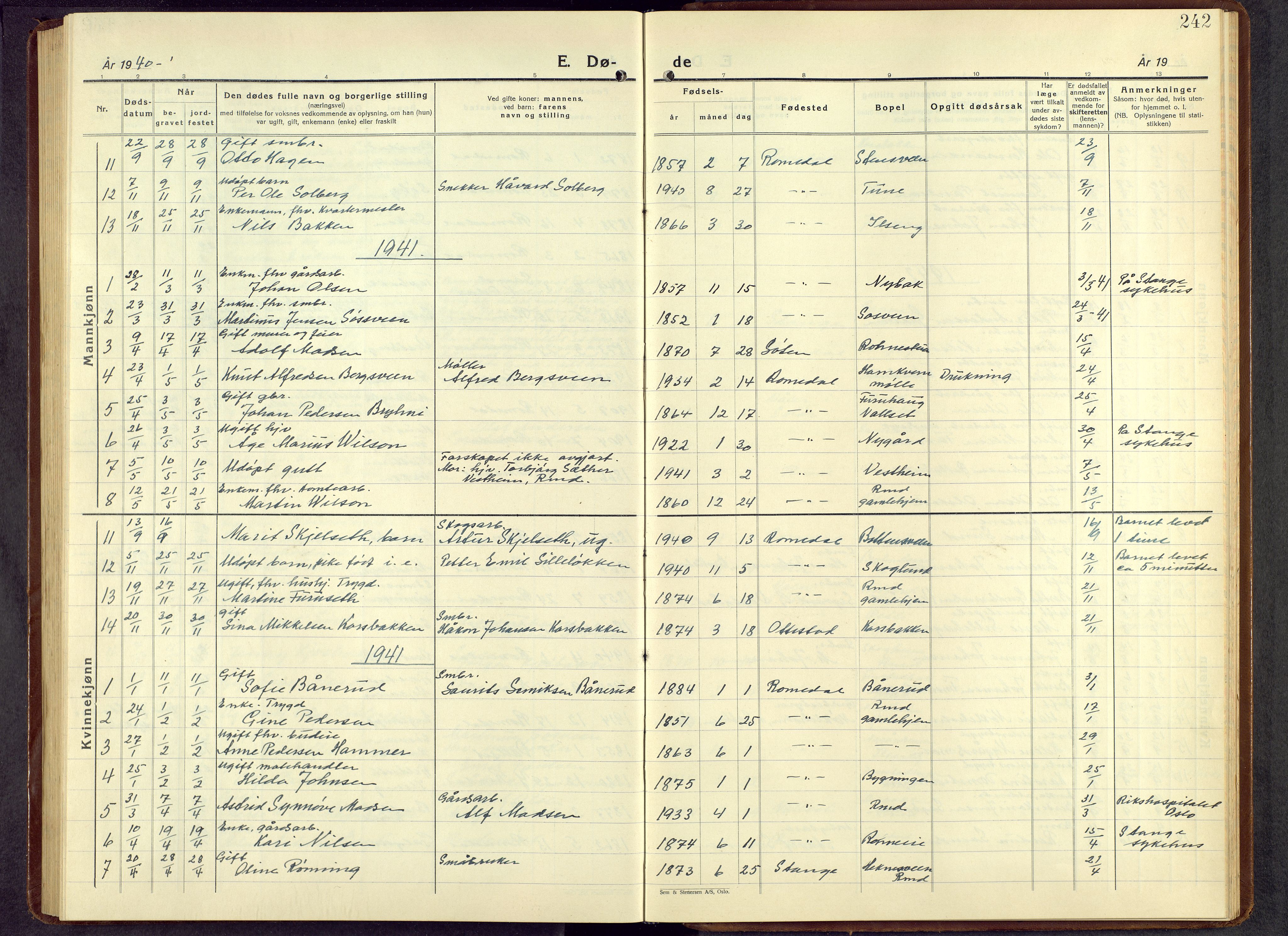Romedal prestekontor, SAH/PREST-004/L/L0016: Parish register (copy) no. 16, 1940-1958, p. 242