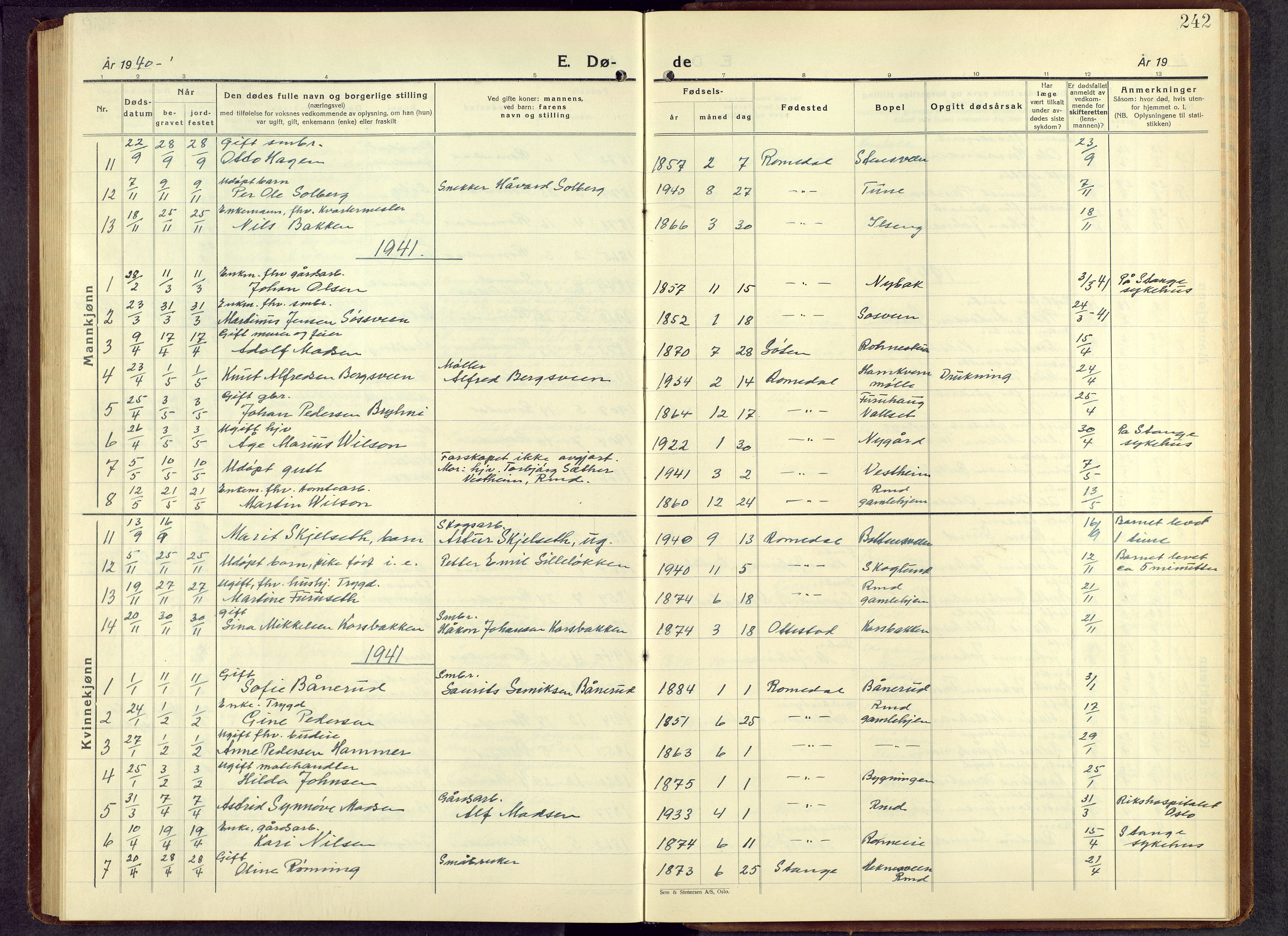 Romedal prestekontor, AV/SAH-PREST-004/L/L0016: Parish register (copy) no. 16, 1940-1958, p. 242
