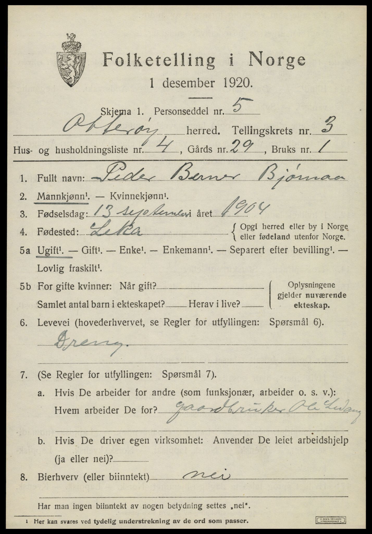 SAT, 1920 census for Otterøy, 1920, p. 1453