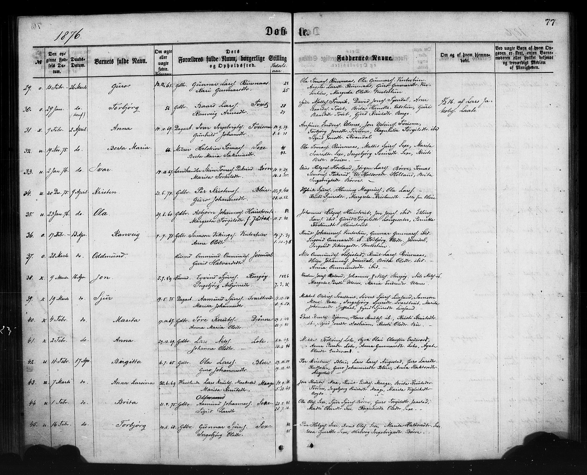 Ullensvang sokneprestembete, SAB/A-78701/H/Haa: Parish register (official) no. A 12, 1867-1881, p. 77
