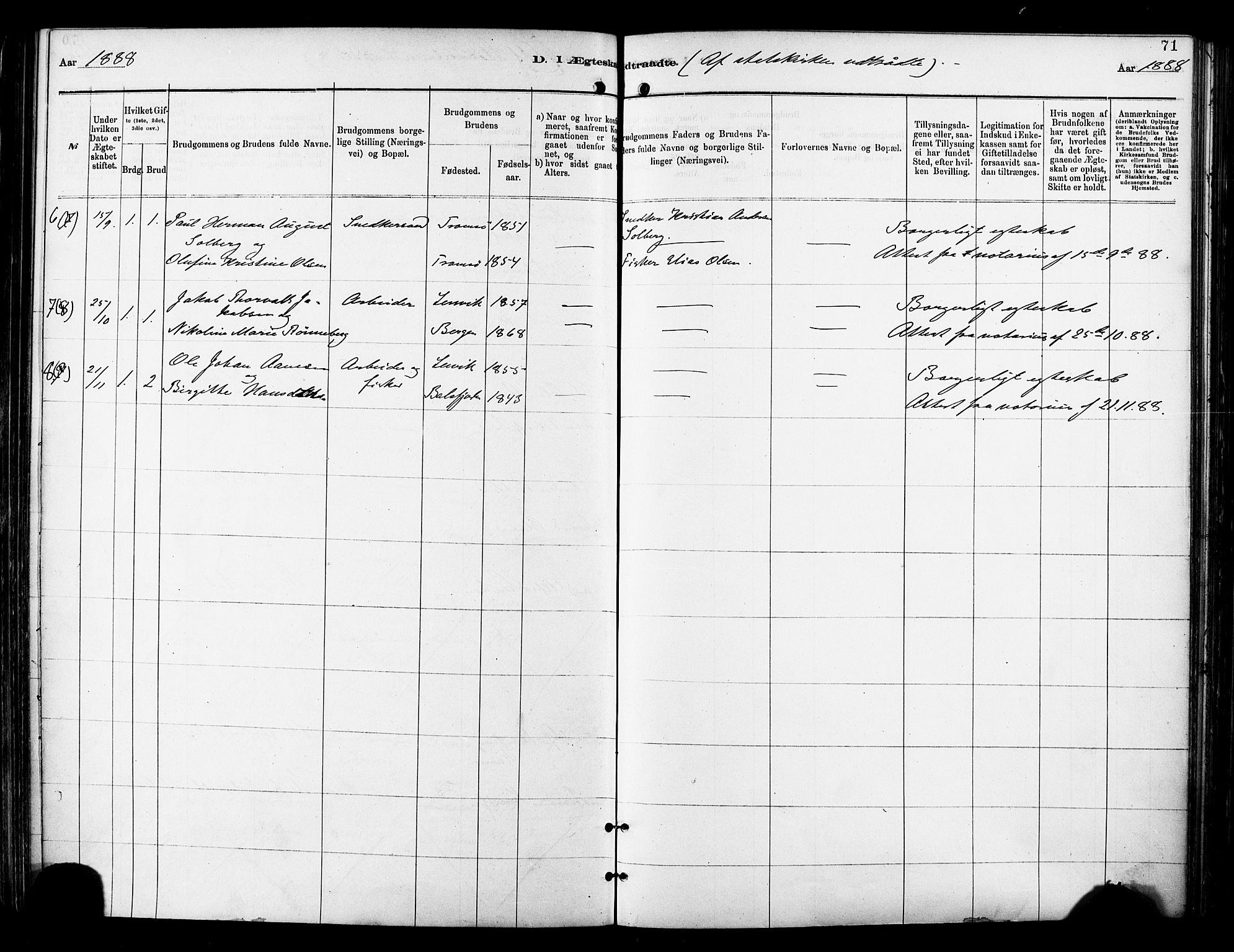 Tromsø sokneprestkontor/stiftsprosti/domprosti, AV/SATØ-S-1343/G/Ga/L0014kirke: Parish register (official) no. 14, 1878-1888, p. 71