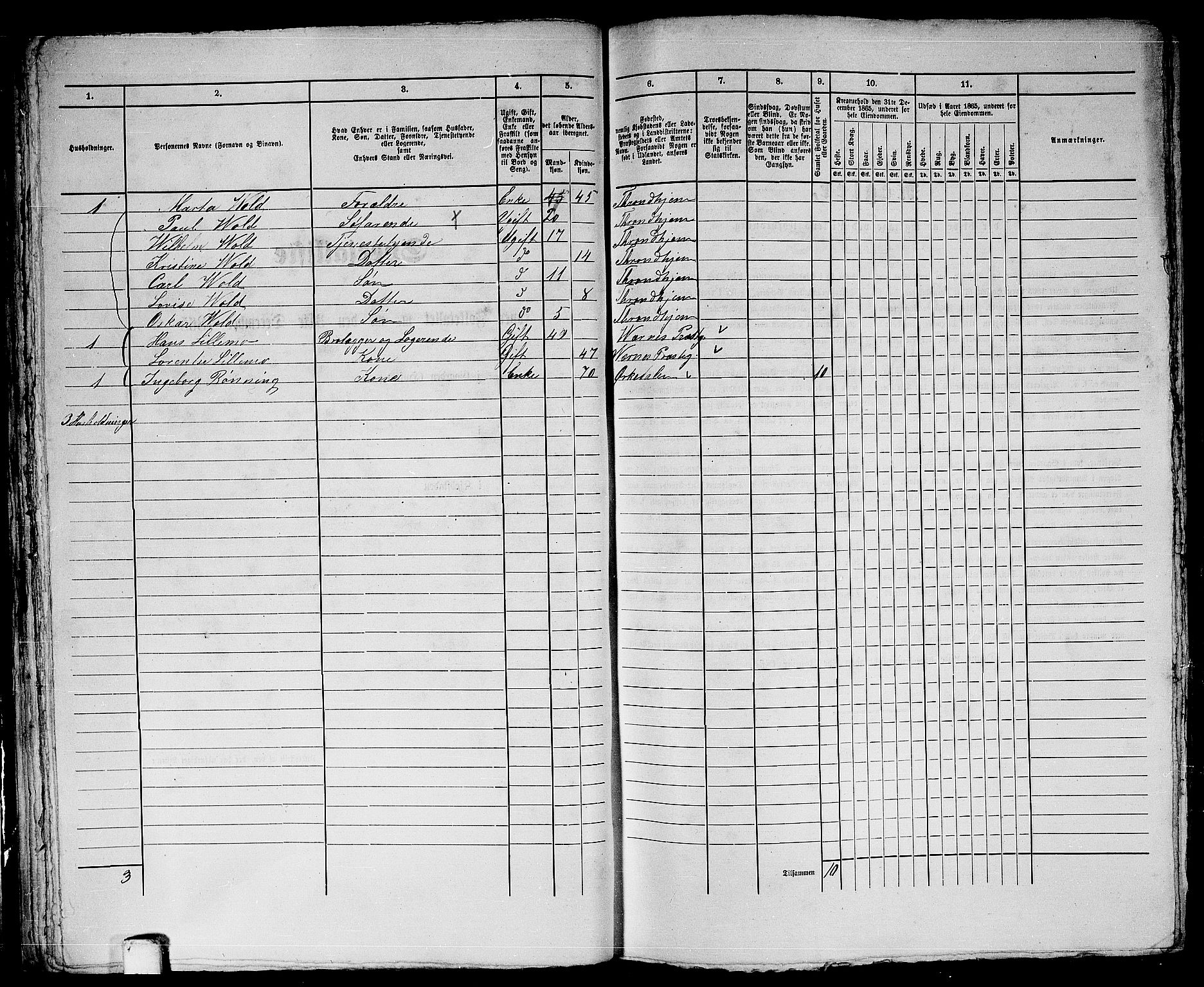 RA, 1865 census for Trondheim, 1865, p. 1594