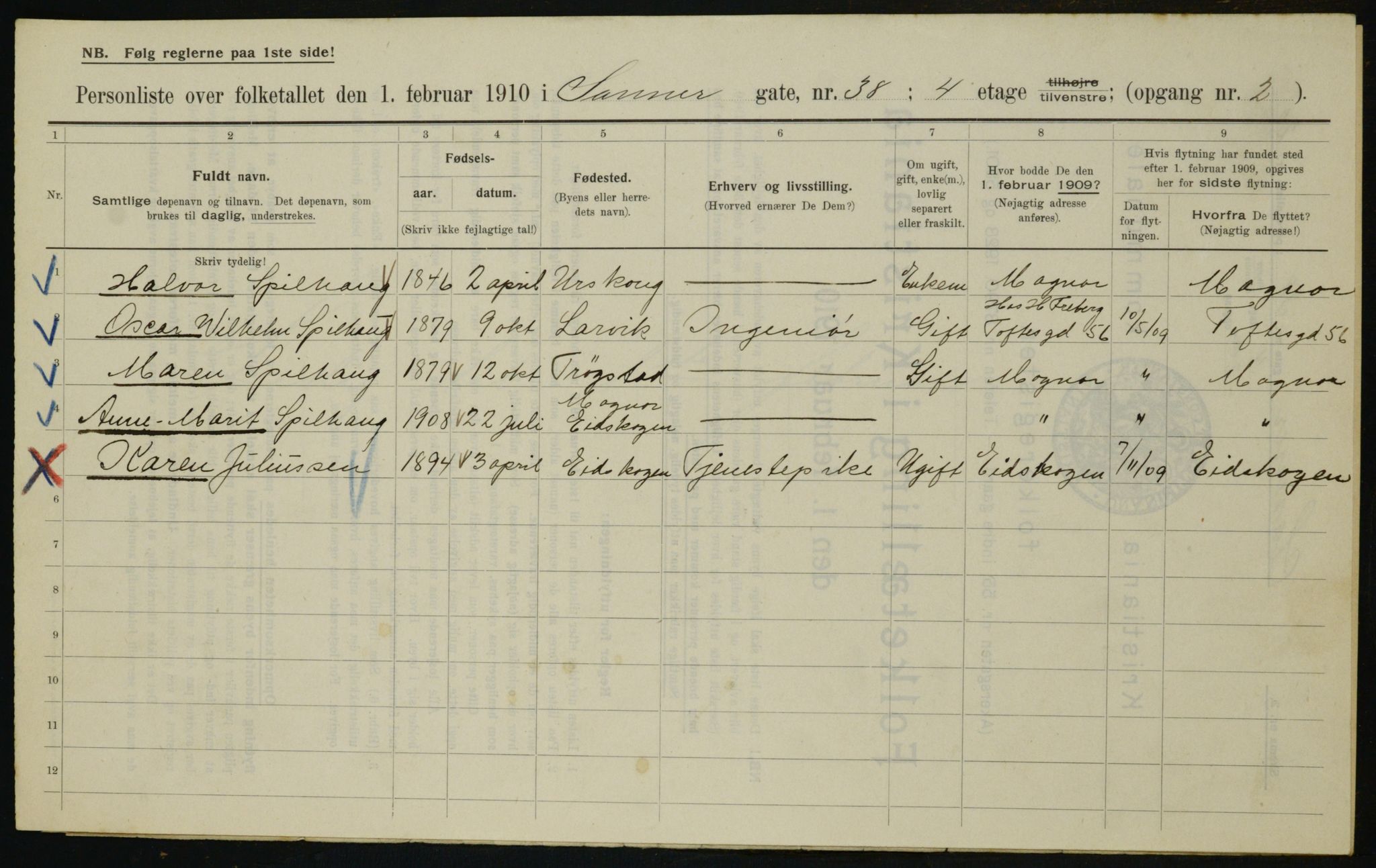 OBA, Municipal Census 1910 for Kristiania, 1910, p. 85146