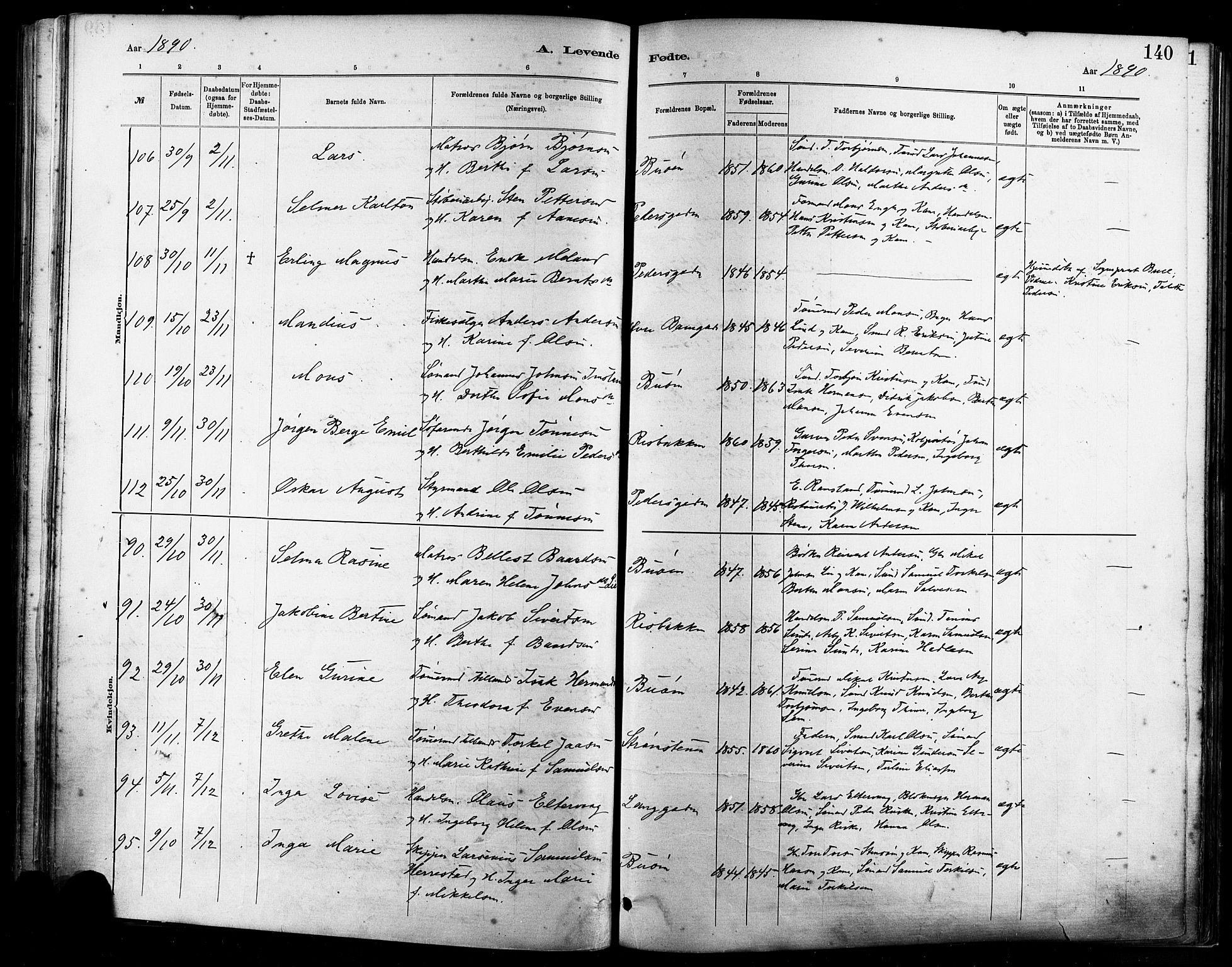 St. Johannes sokneprestkontor, AV/SAST-A-101814/001/30/30BA/L0001: Parish register (official) no. A 1, 1885-1891, p. 140