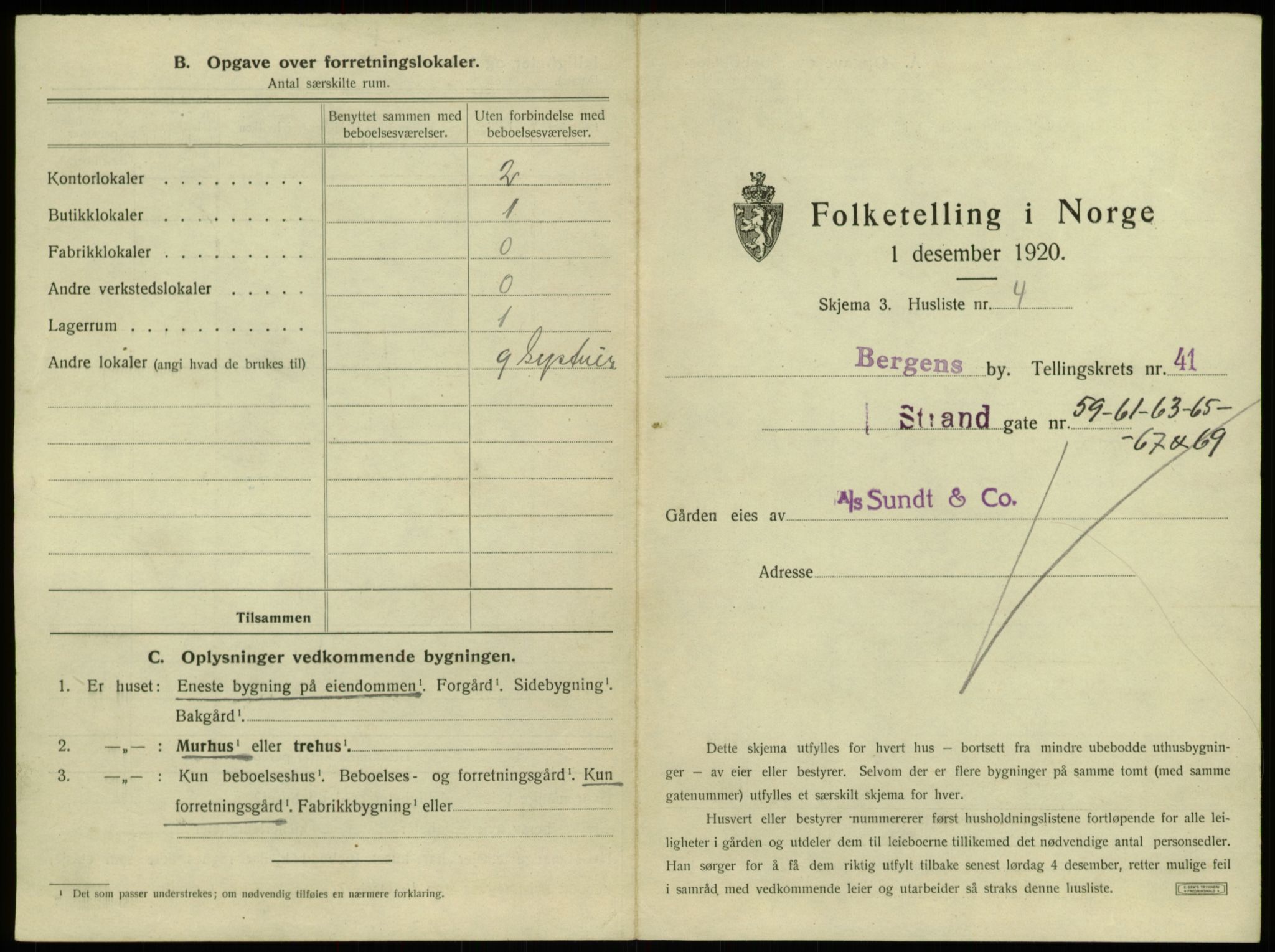 SAB, 1920 census for Bergen, 1920, p. 3836