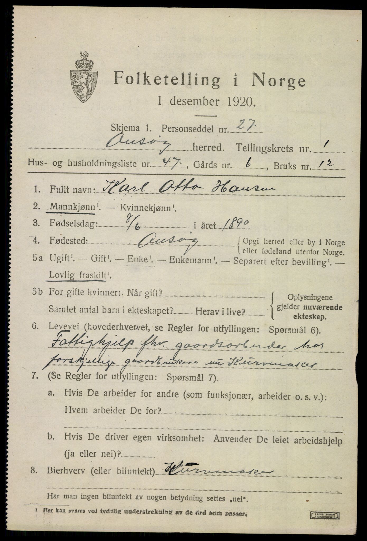 SAO, 1920 census for Onsøy, 1920, p. 3465