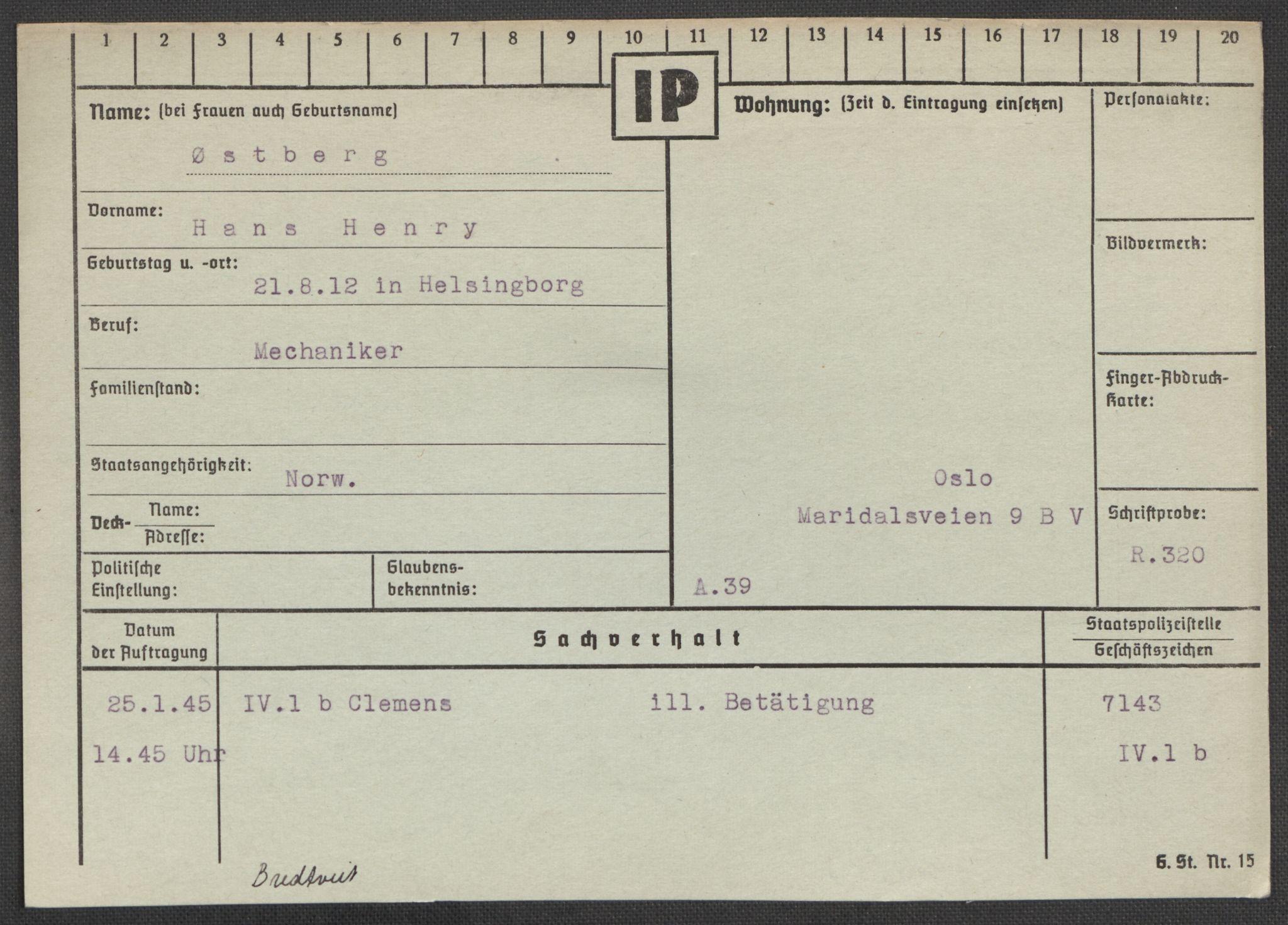 Befehlshaber der Sicherheitspolizei und des SD, AV/RA-RAFA-5969/E/Ea/Eaa/L0010: Register over norske fanger i Møllergata 19: Sø-Å, 1940-1945, p. 1274