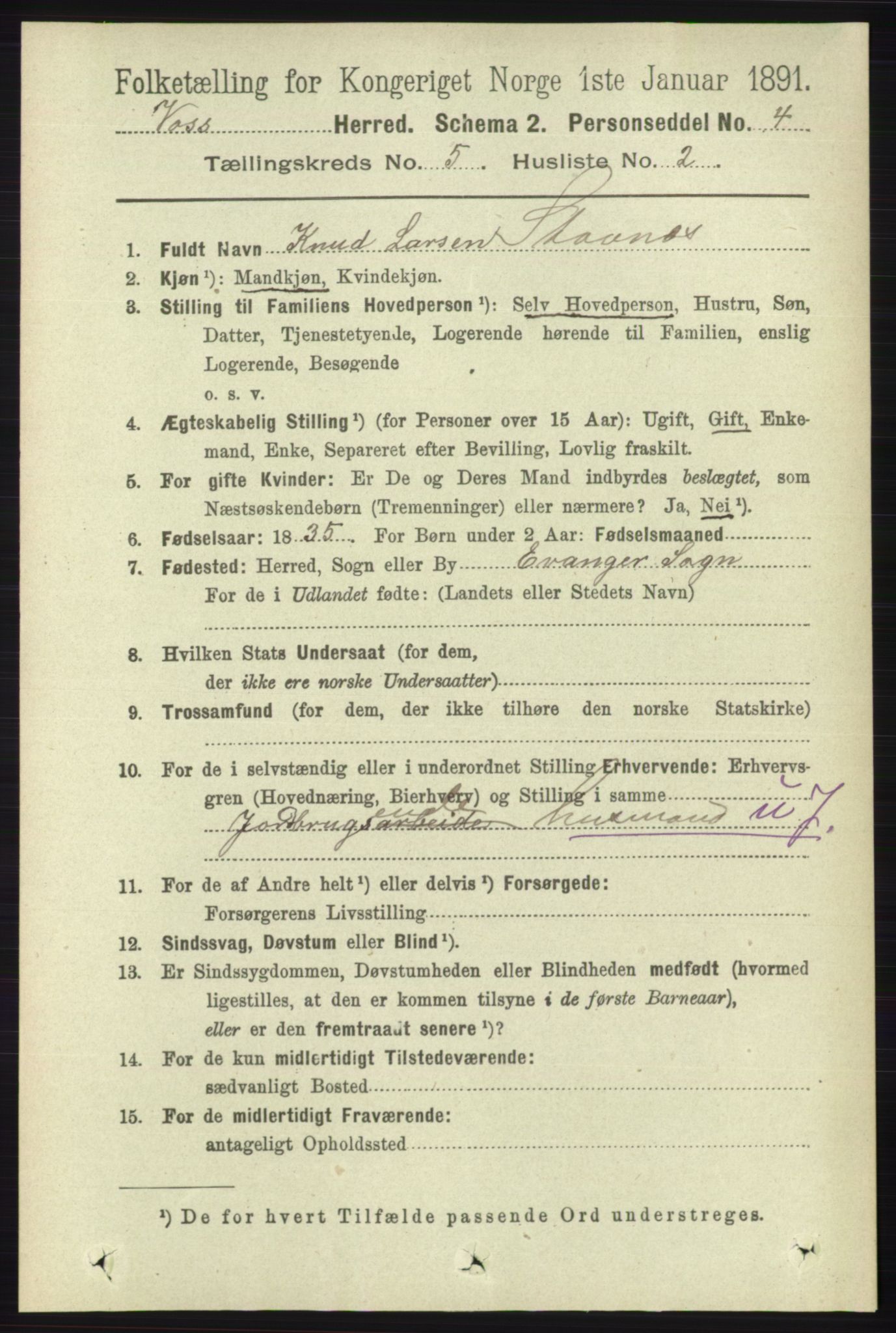 RA, 1891 census for 1235 Voss, 1891, p. 2714