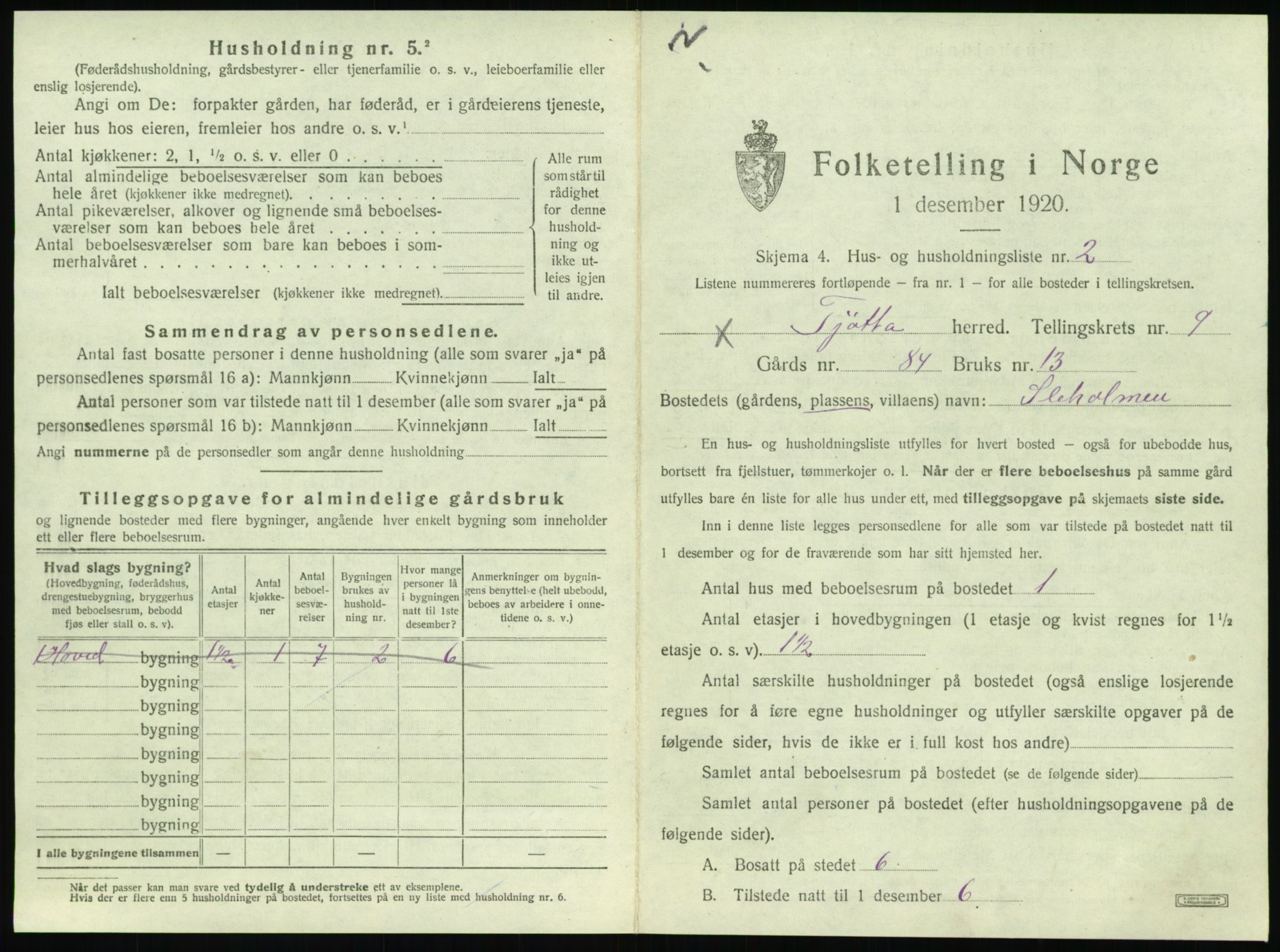 SAT, 1920 census for Tjøtta, 1920, p. 537