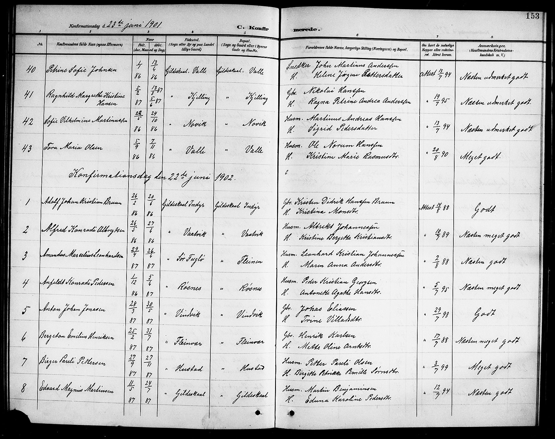 Ministerialprotokoller, klokkerbøker og fødselsregistre - Nordland, AV/SAT-A-1459/805/L0109: Parish register (copy) no. 805C05, 1900-1911, p. 153