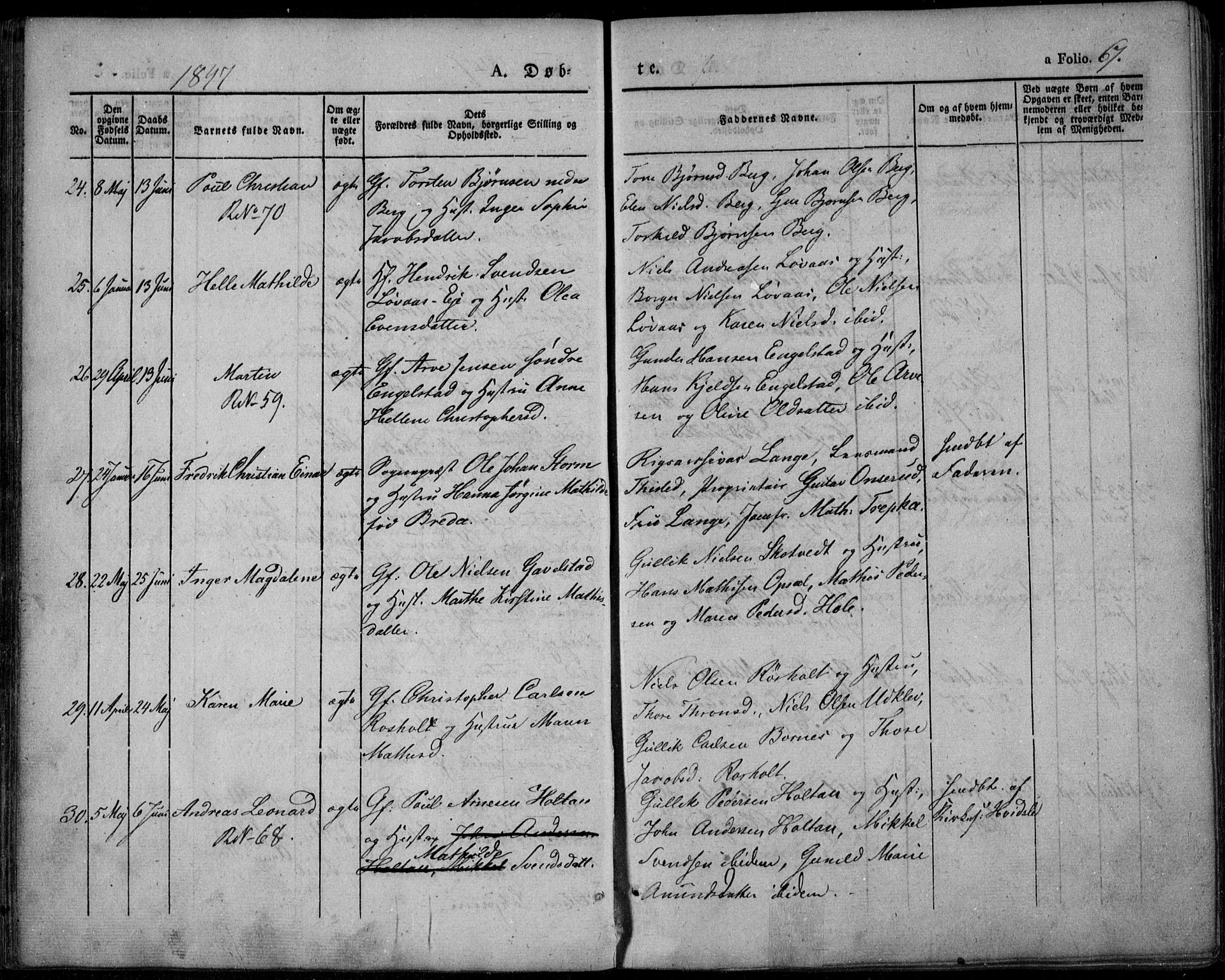 Lardal kirkebøker, SAKO/A-350/F/Fa/L0006: Parish register (official) no. I 6, 1835-1860, p. 67