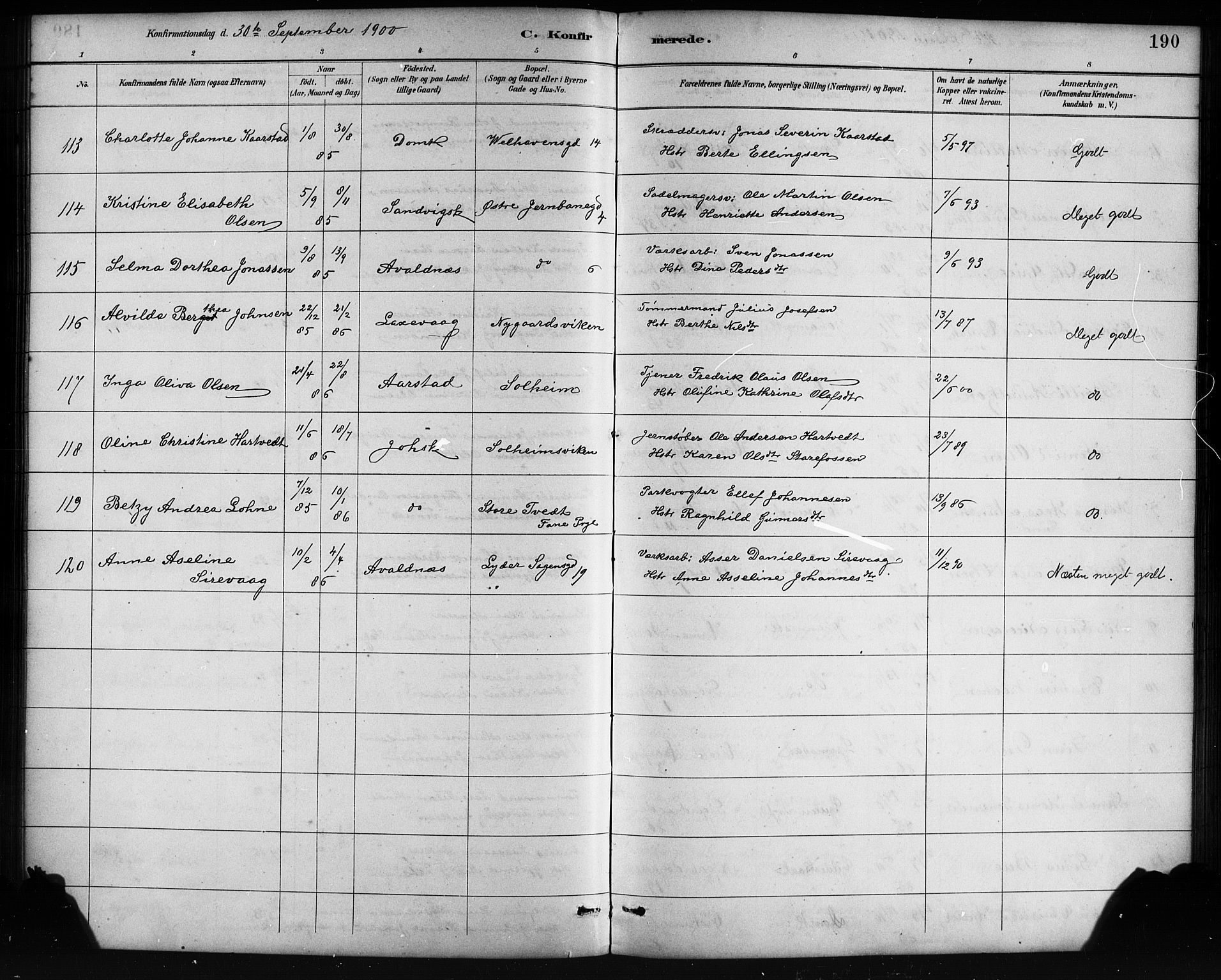 Johanneskirken sokneprestembete, SAB/A-76001/H/Hab: Parish register (copy) no. B 1, 1885-1907, p. 190
