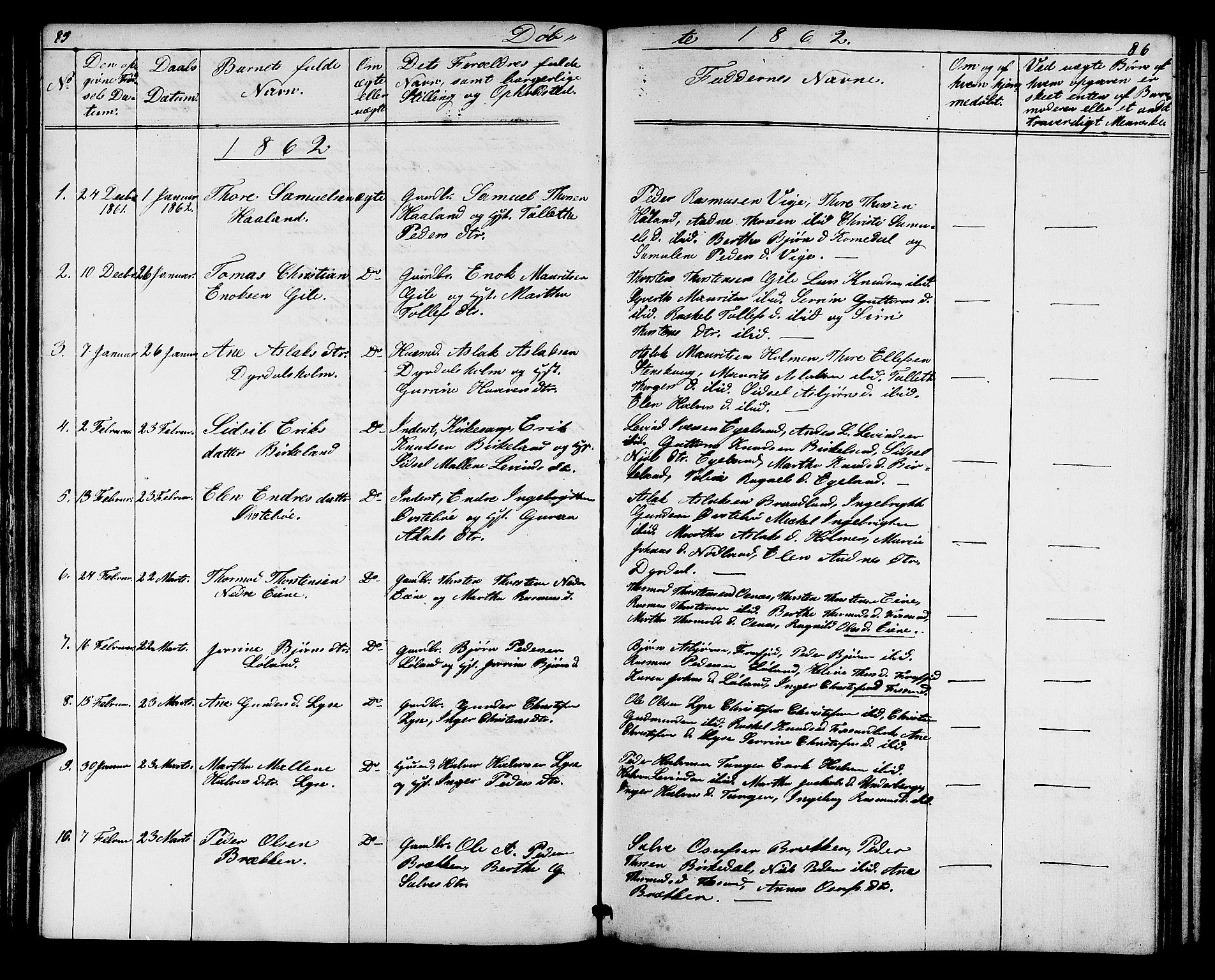 Høgsfjord sokneprestkontor, SAST/A-101624/H/Ha/Hab/L0002: Parish register (copy) no. B 2, 1855-1882, p. 85-86