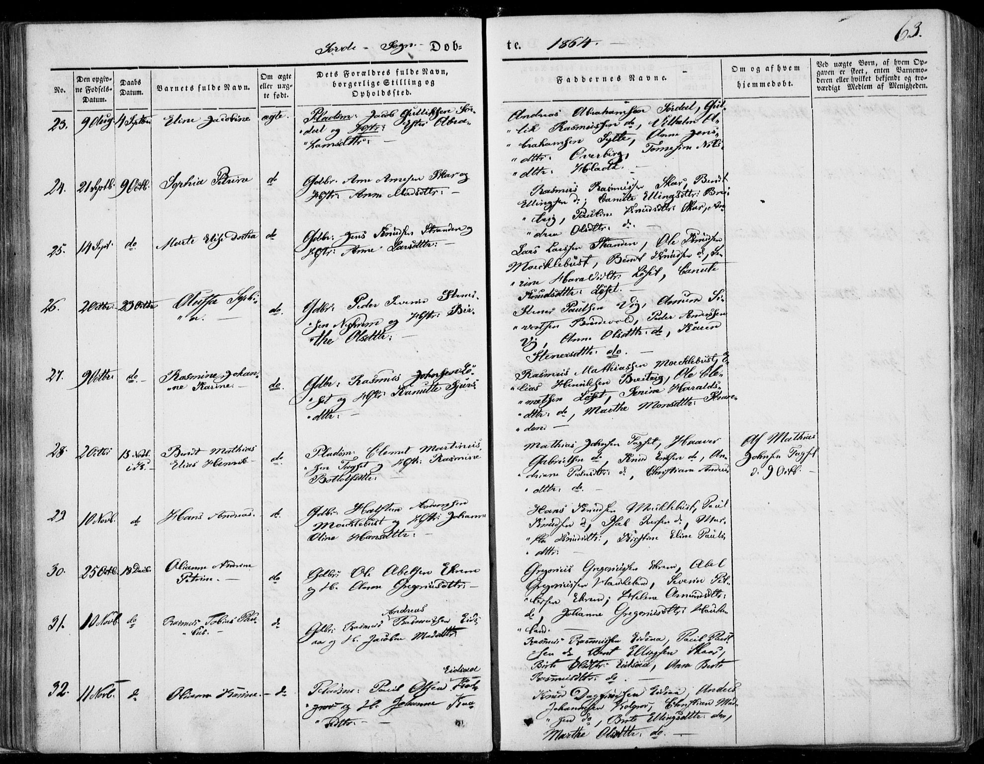 Ministerialprotokoller, klokkerbøker og fødselsregistre - Møre og Romsdal, AV/SAT-A-1454/502/L0023: Parish register (official) no. 502A01, 1844-1873, p. 63