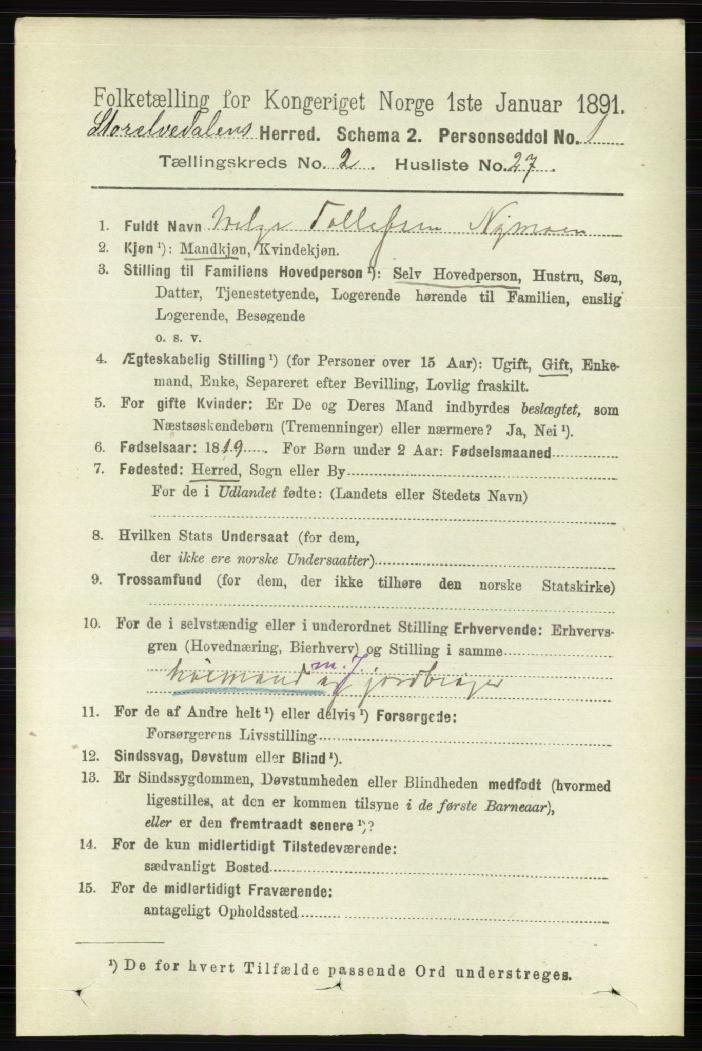 RA, 1891 census for 0430 Stor-Elvdal, 1891, p. 557