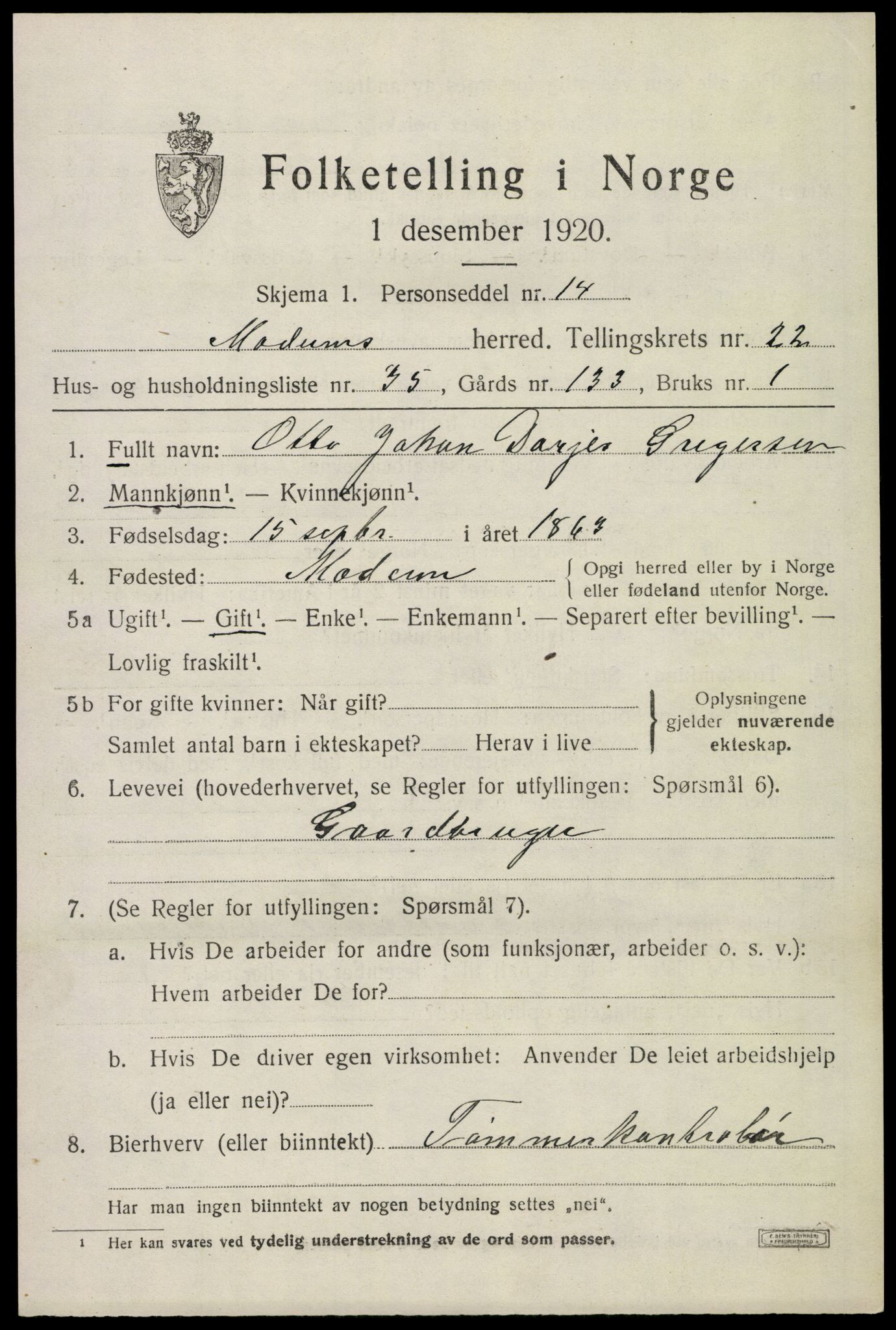 SAKO, 1920 census for Modum, 1920, p. 23397