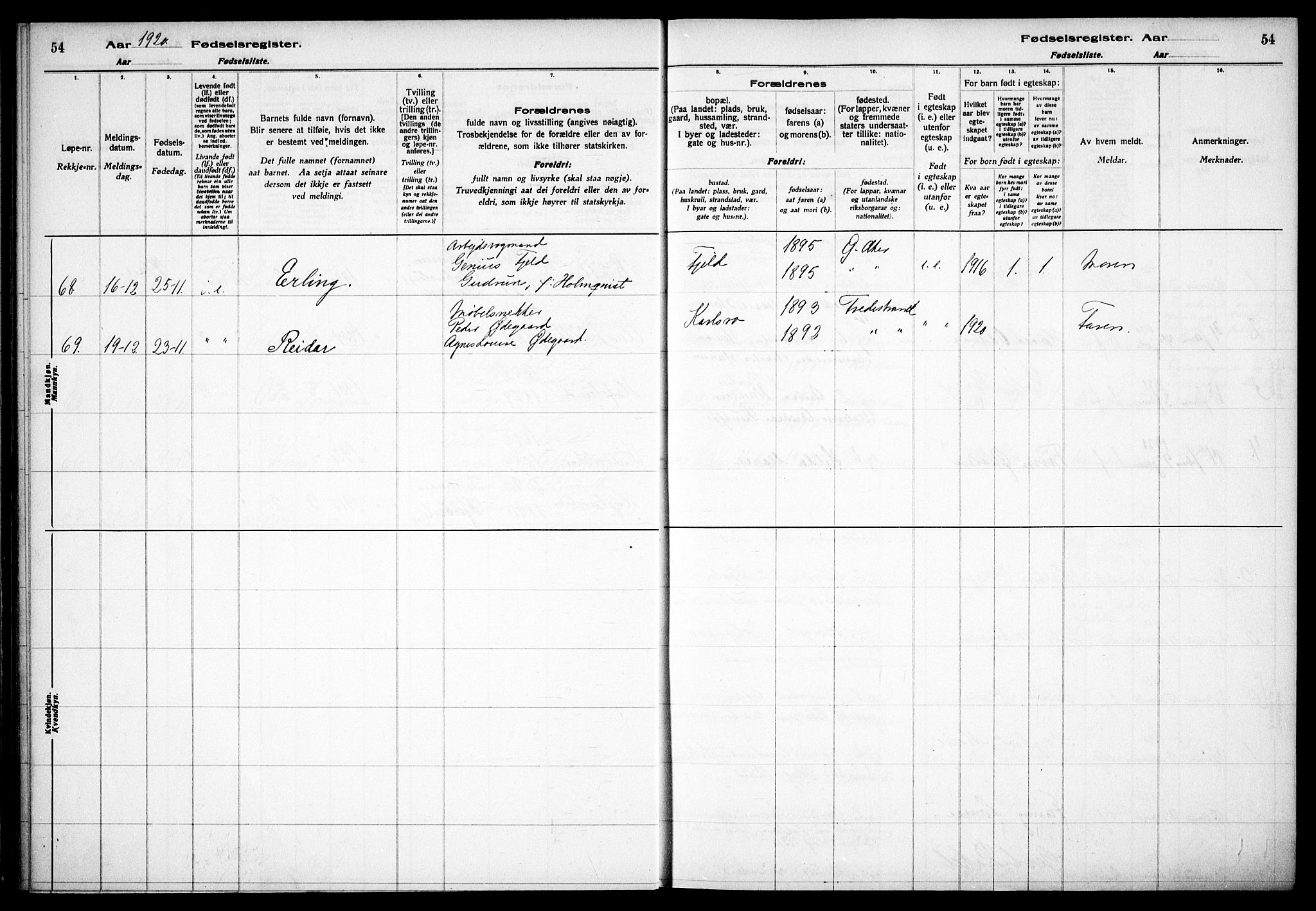 Østre Aker prestekontor Kirkebøker, AV/SAO-A-10840/J/Jb/L0001: Birth register no. II 1, 1916-1932, p. 54