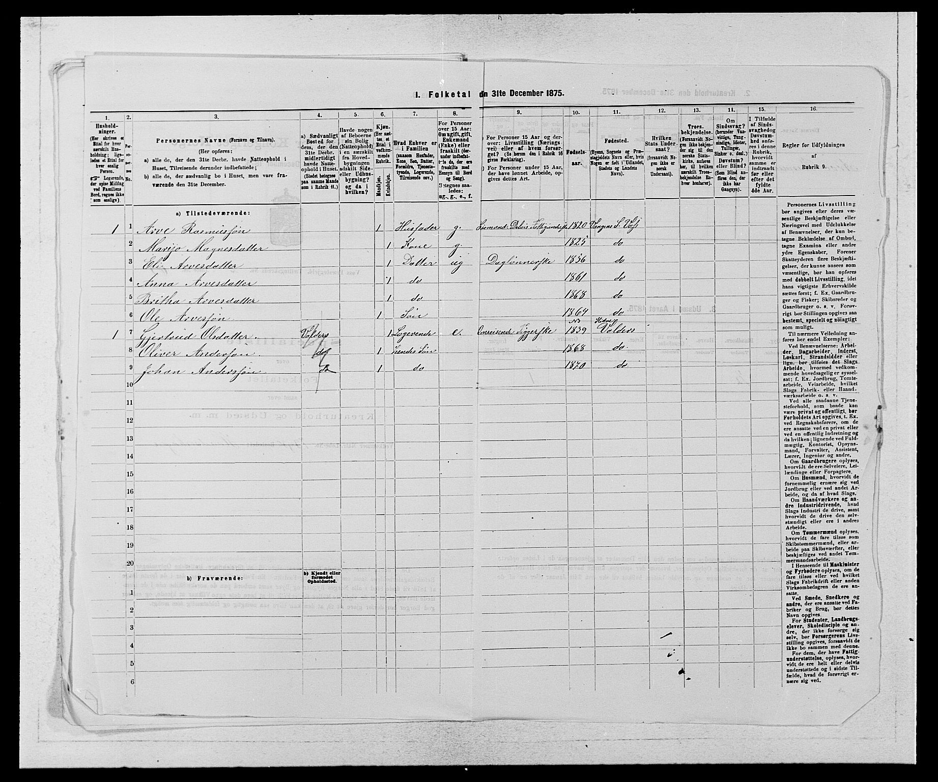 SAB, 1875 census for 1235P Voss, 1875, p. 272