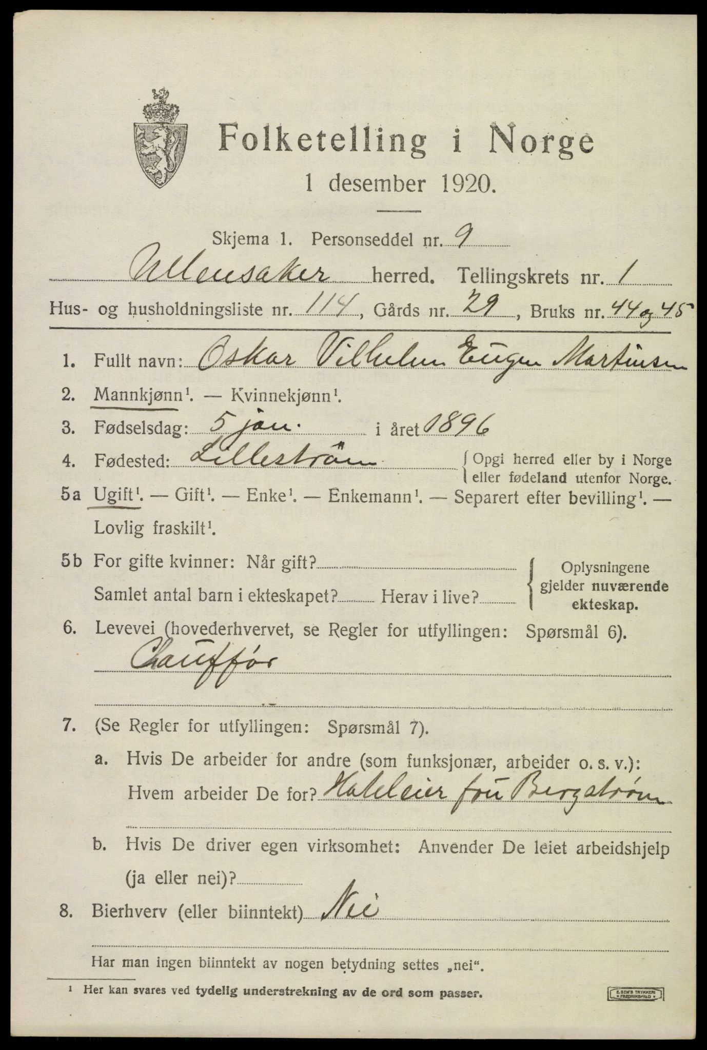 SAO, 1920 census for Ullensaker, 1920, p. 3897