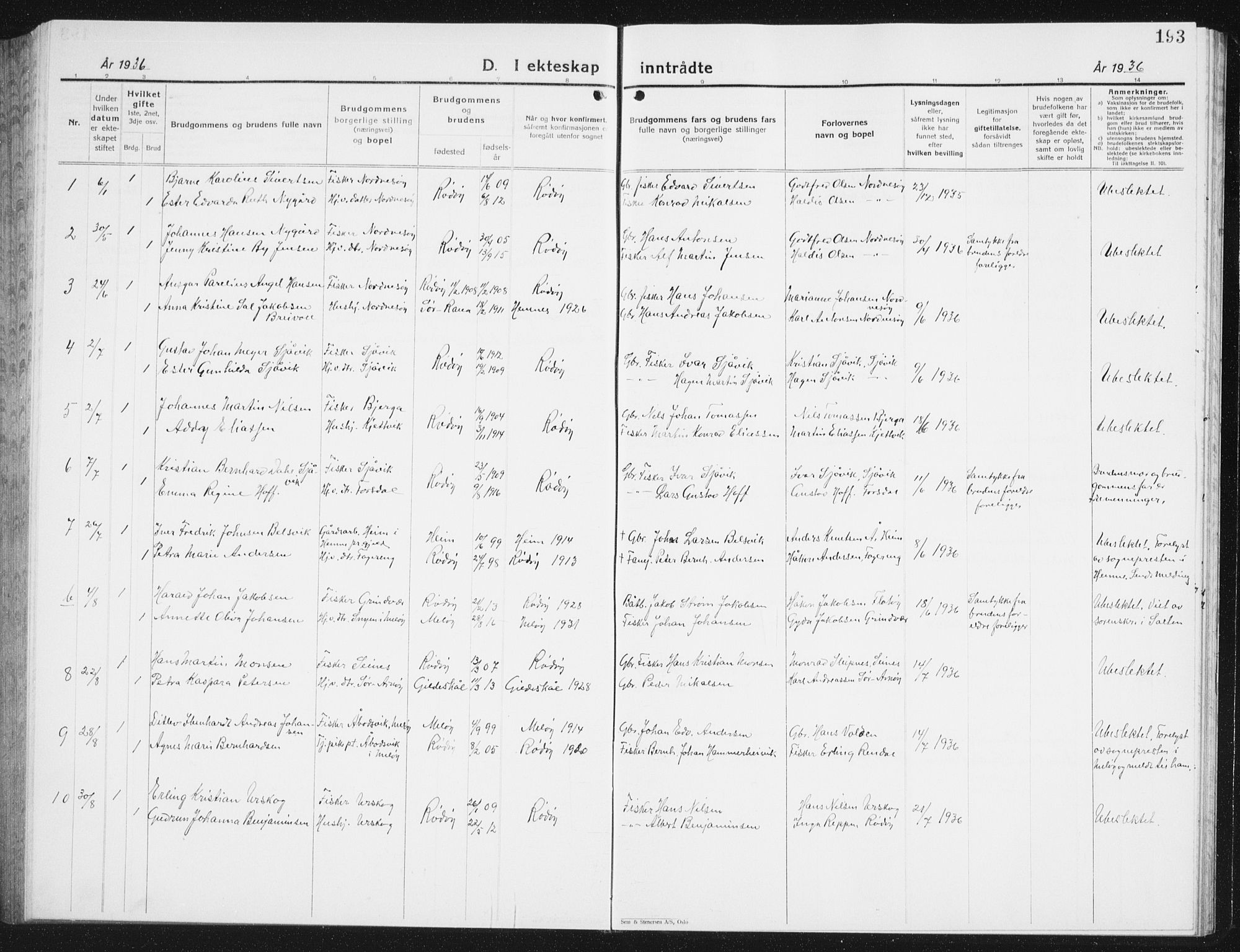 Ministerialprotokoller, klokkerbøker og fødselsregistre - Nordland, SAT/A-1459/841/L0622: Parish register (copy) no. 841C06, 1924-1942, p. 193
