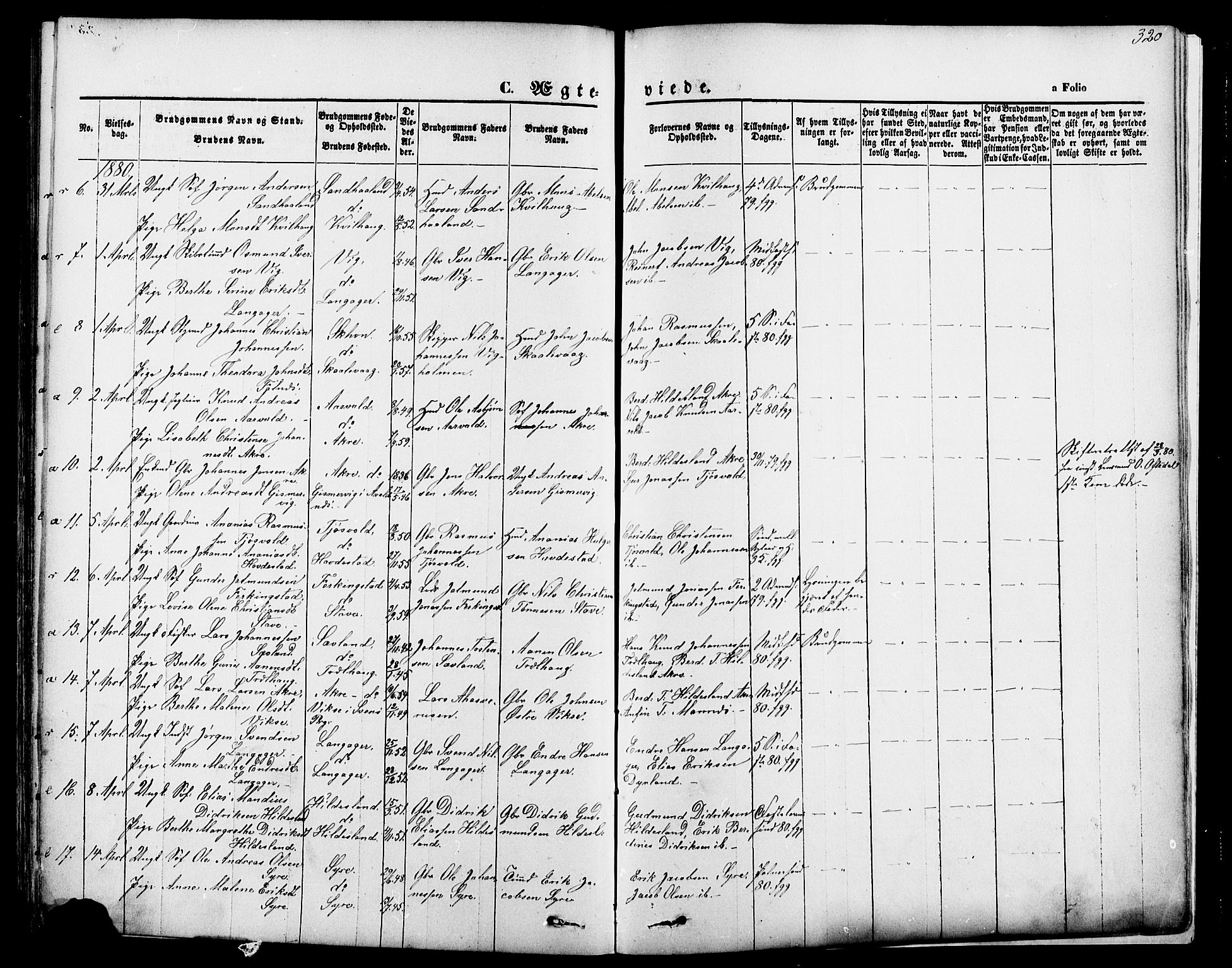 Skudenes sokneprestkontor, SAST/A -101849/H/Ha/Haa/L0006: Parish register (official) no. A 4, 1864-1881, p. 320