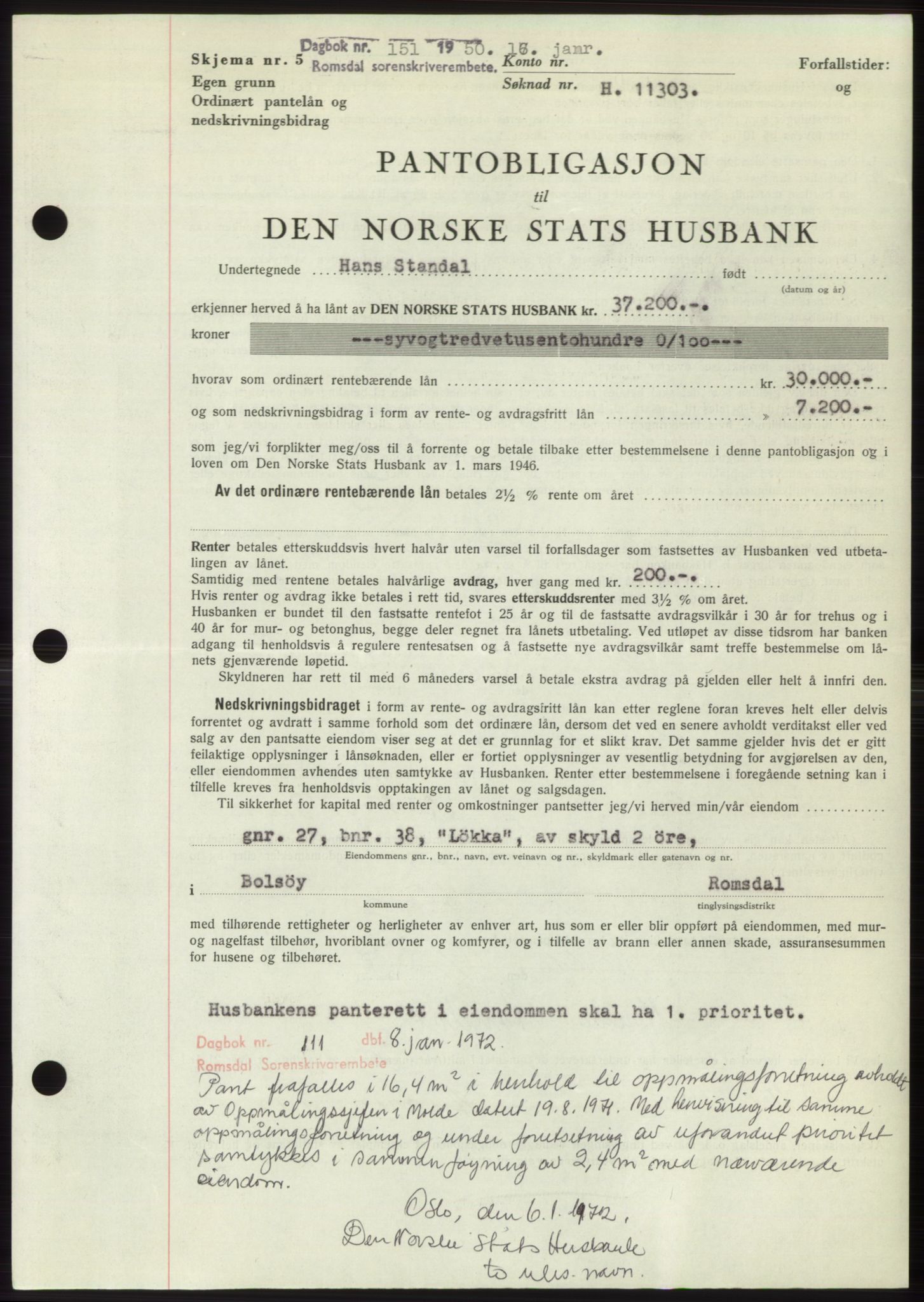 Romsdal sorenskriveri, AV/SAT-A-4149/1/2/2C: Mortgage book no. B5, 1949-1950, Diary no: : 151/1950