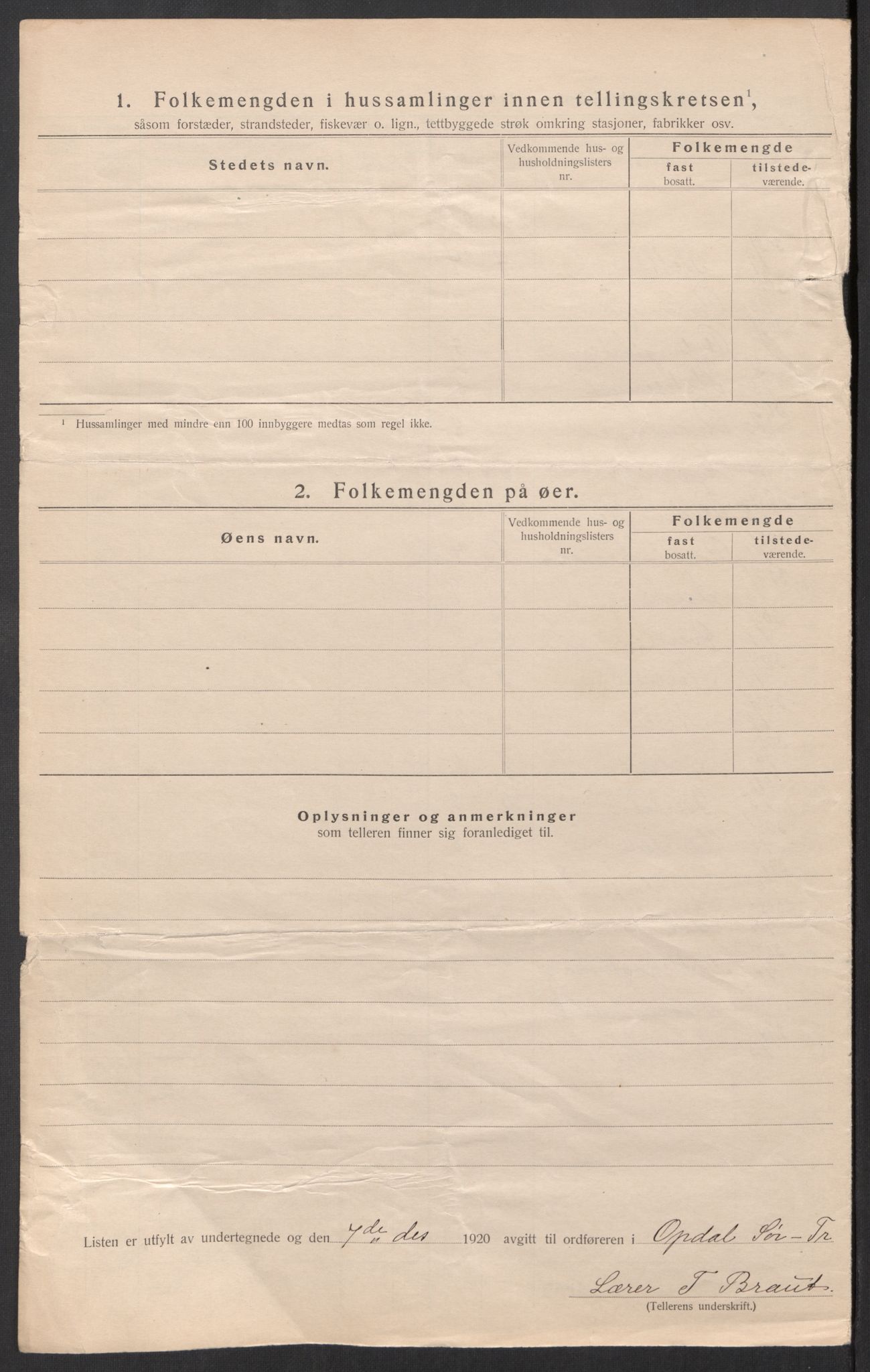 SAT, 1920 census for Oppdal, 1920, p. 11