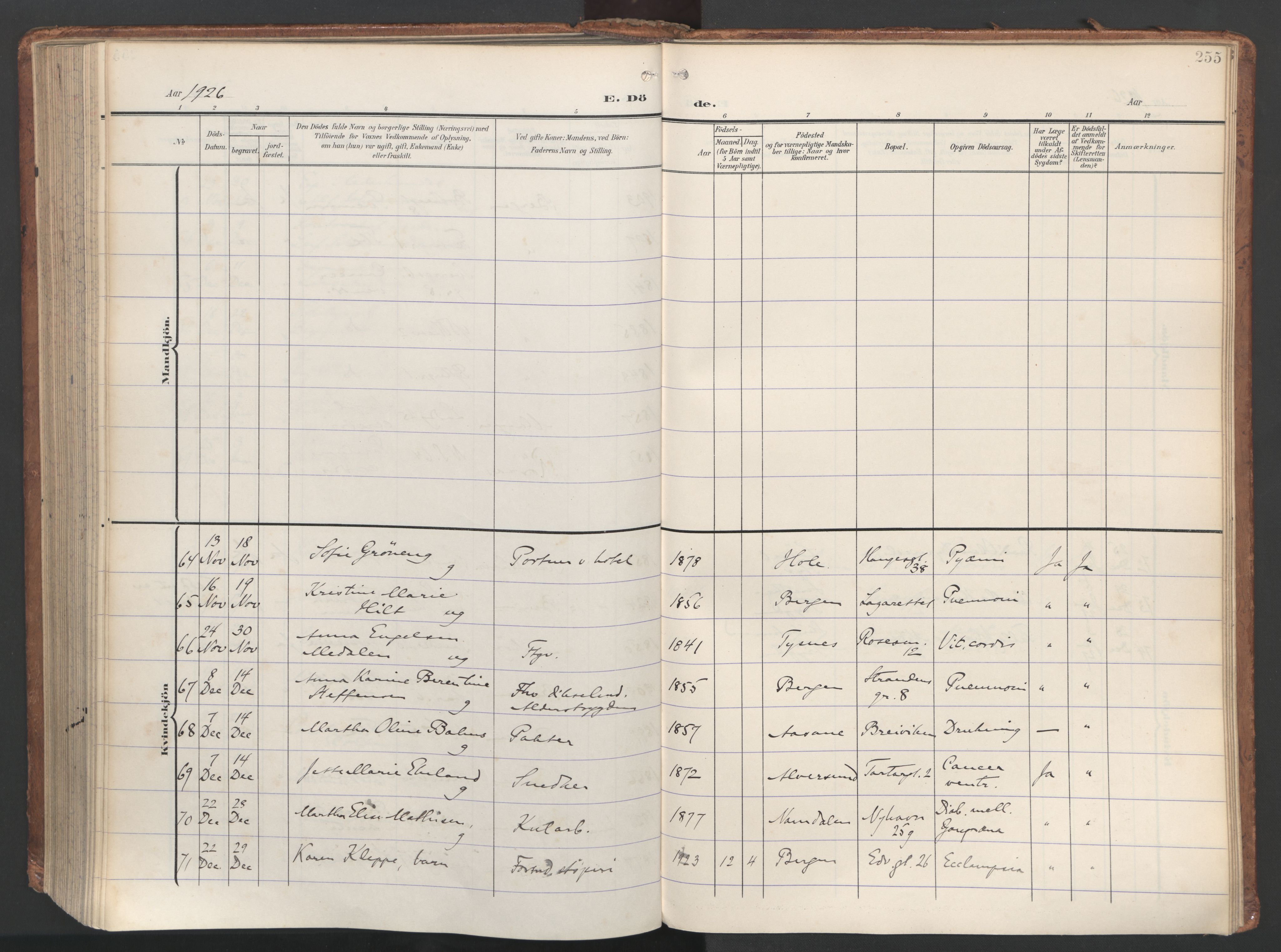 Sandviken Sokneprestembete, AV/SAB-A-77601/H/Ha/L0019: Parish register (official) no. E 2, 1905-1933, p. 255